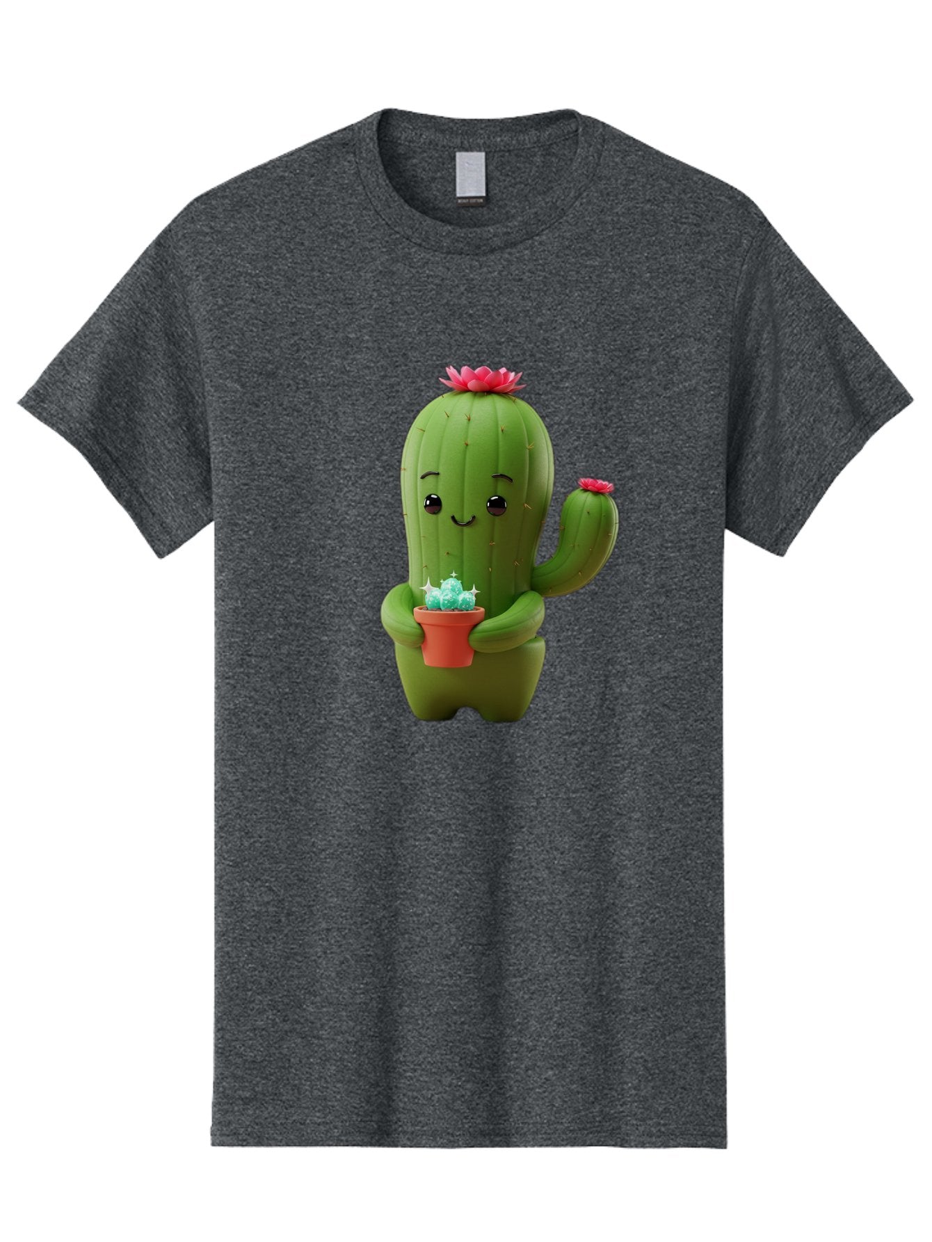 Cactus-Character Men'S Graphic Tee, 100% Cotton, Comfortable Casual Summer Wear, Machine Washable, Cartoon Cactus, Smiling Face, Holding Potted Plant, Cute Character, Green Cactus, Pink Flowers, Quirky Illustration, Fun Design, Playful Art Bac736 14