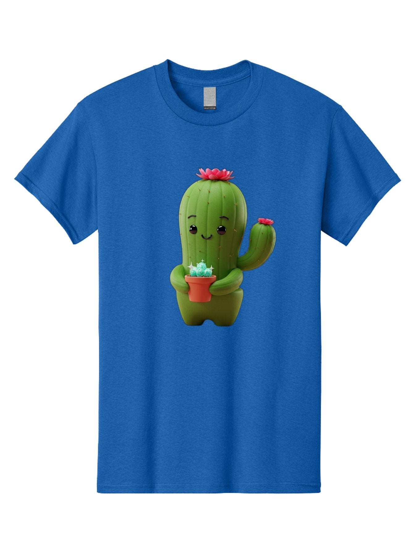 Cactus-Character Men'S Graphic Tee, 100% Cotton, Comfortable Casual Summer Wear, Machine Washable, Cartoon Cactus, Smiling Face, Holding Potted Plant, Cute Character, Green Cactus, Pink Flowers, Quirky Illustration, Fun Design, Playful Art Bac736 10
