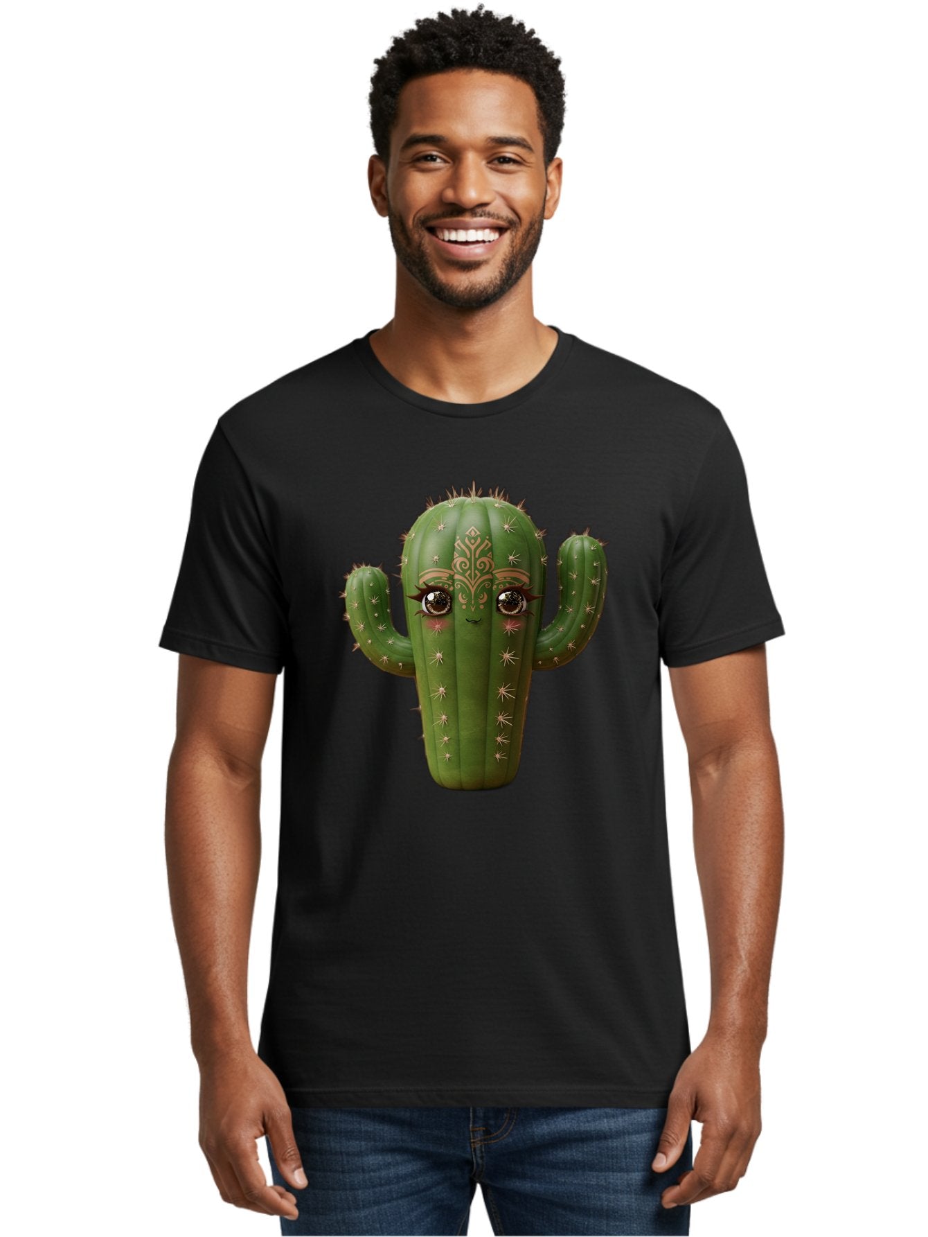 Cactus-Face Men'S Graphic Tee, 100% Cotton, Comfortable Casual Summer Wear, Machine Washable, Cactus Character, Anthropomorphic Cactus, Cartoon Cactus, Cactus With Eyes, Decorative Cactus, Whimsical Design, Floral Patterns, Desert Plant, Bac737 20