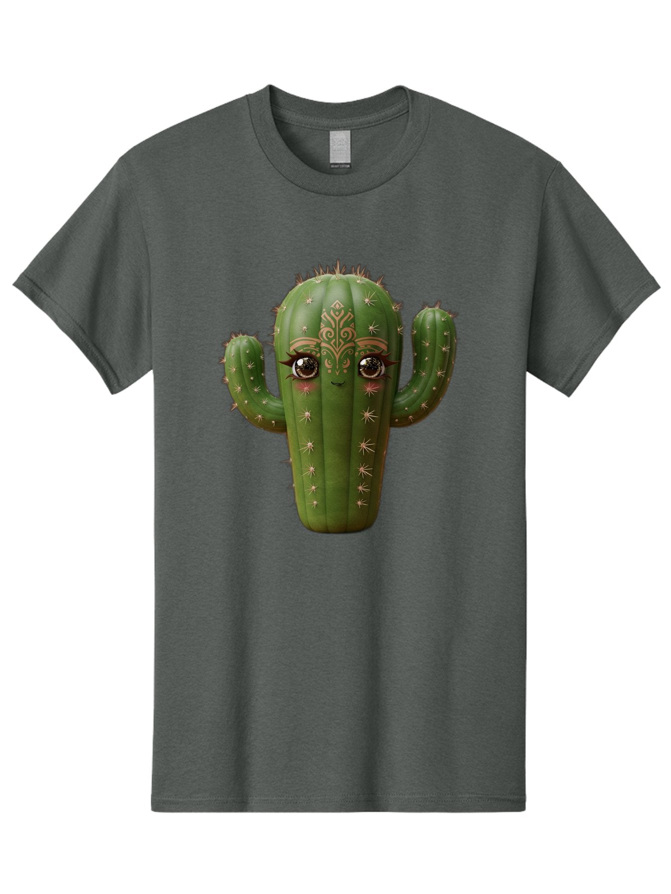 Cactus-Face Men'S Graphic Tee, 100% Cotton, Comfortable Casual Summer Wear, Machine Washable, Cactus Character, Anthropomorphic Cactus, Cartoon Cactus, Cactus With Eyes, Decorative Cactus, Whimsical Design, Floral Patterns, Desert Plant, Bac737