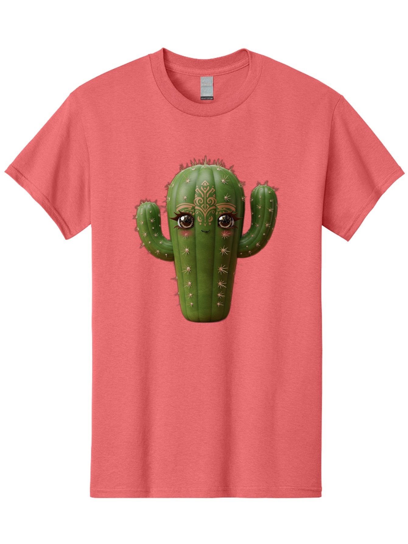 Cactus-Face Men'S Graphic Tee, 100% Cotton, Comfortable Casual Summer Wear, Machine Washable, Cactus Character, Anthropomorphic Cactus, Cartoon Cactus, Cactus With Eyes, Decorative Cactus, Whimsical Design, Floral Patterns, Desert Plant, Bac737 11
