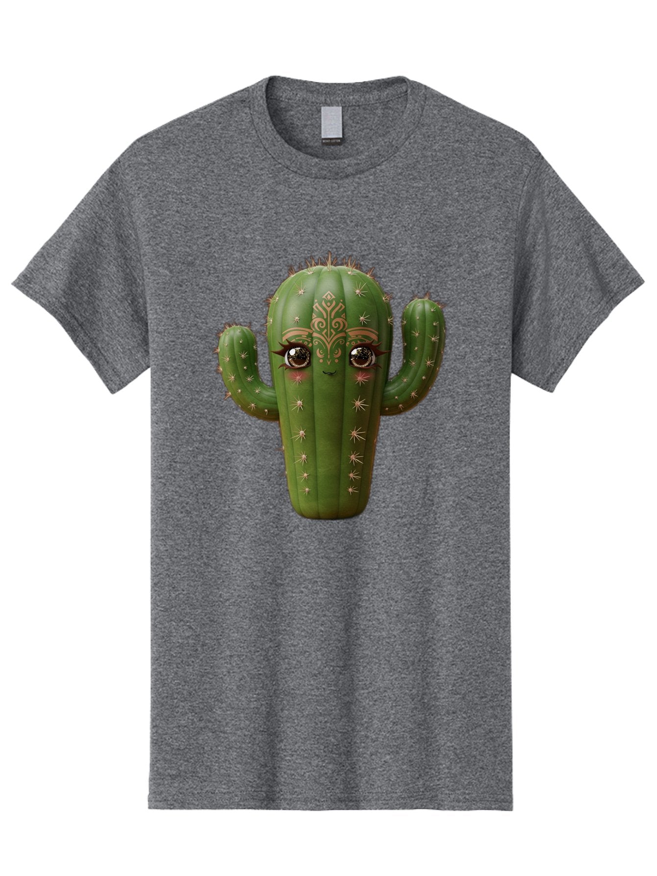 Cactus-Face Men'S Graphic Tee, 100% Cotton, Comfortable Casual Summer Wear, Machine Washable, Cactus Character, Anthropomorphic Cactus, Cartoon Cactus, Cactus With Eyes, Decorative Cactus, Whimsical Design, Floral Patterns, Desert Plant, Bac737 8