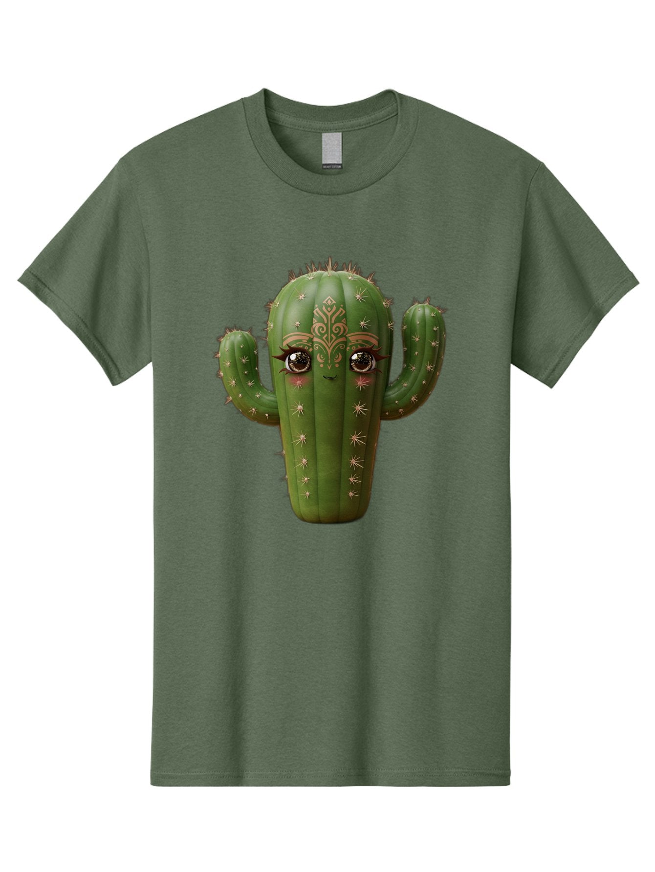 Cactus-Face Men'S Graphic Tee, 100% Cotton, Comfortable Casual Summer Wear, Machine Washable, Cactus Character, Anthropomorphic Cactus, Cartoon Cactus, Cactus With Eyes, Decorative Cactus, Whimsical Design, Floral Patterns, Desert Plant, Bac737 9