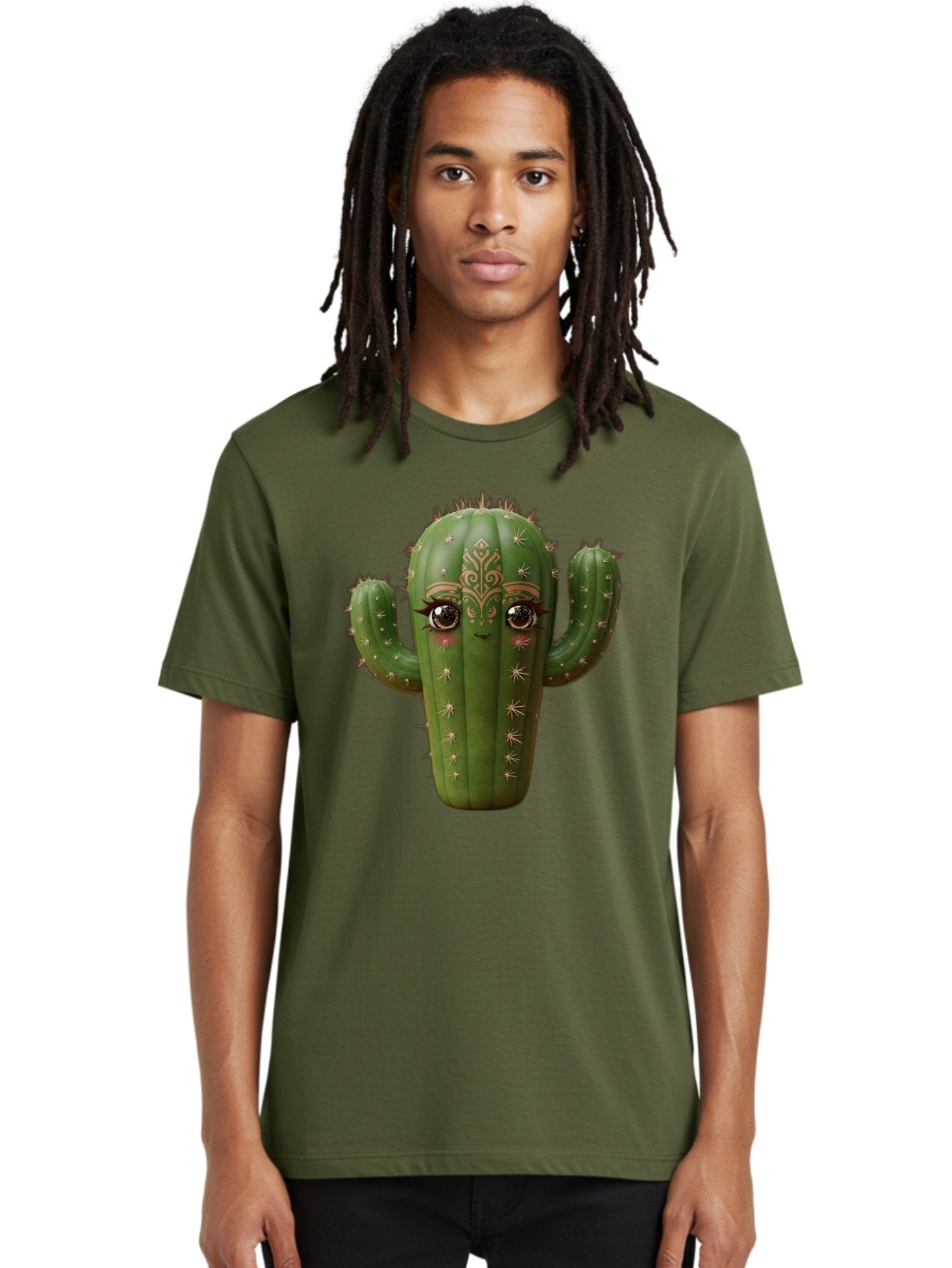 Cactus-Face Men'S Graphic Tee, 100% Cotton, Comfortable Casual Summer Wear, Machine Washable, Cactus Character, Anthropomorphic Cactus, Cartoon Cactus, Cactus With Eyes, Decorative Cactus, Whimsical Design, Floral Patterns, Desert Plant, Bac737 26