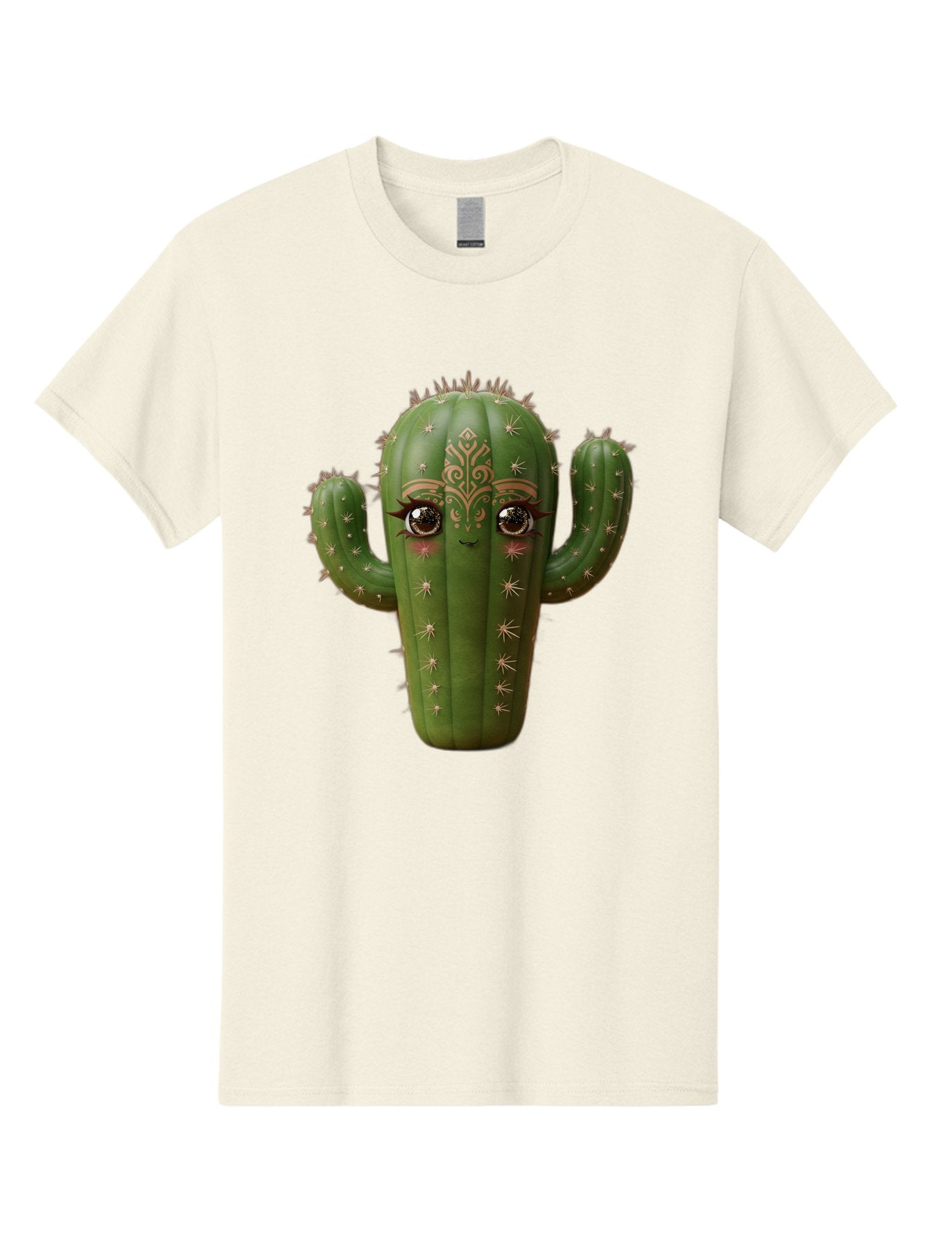 Cactus-Face Men'S Graphic Tee, 100% Cotton, Comfortable Casual Summer Wear, Machine Washable, Cactus Character, Anthropomorphic Cactus, Cartoon Cactus, Cactus With Eyes, Decorative Cactus, Whimsical Design, Floral Patterns, Desert Plant, Bac737