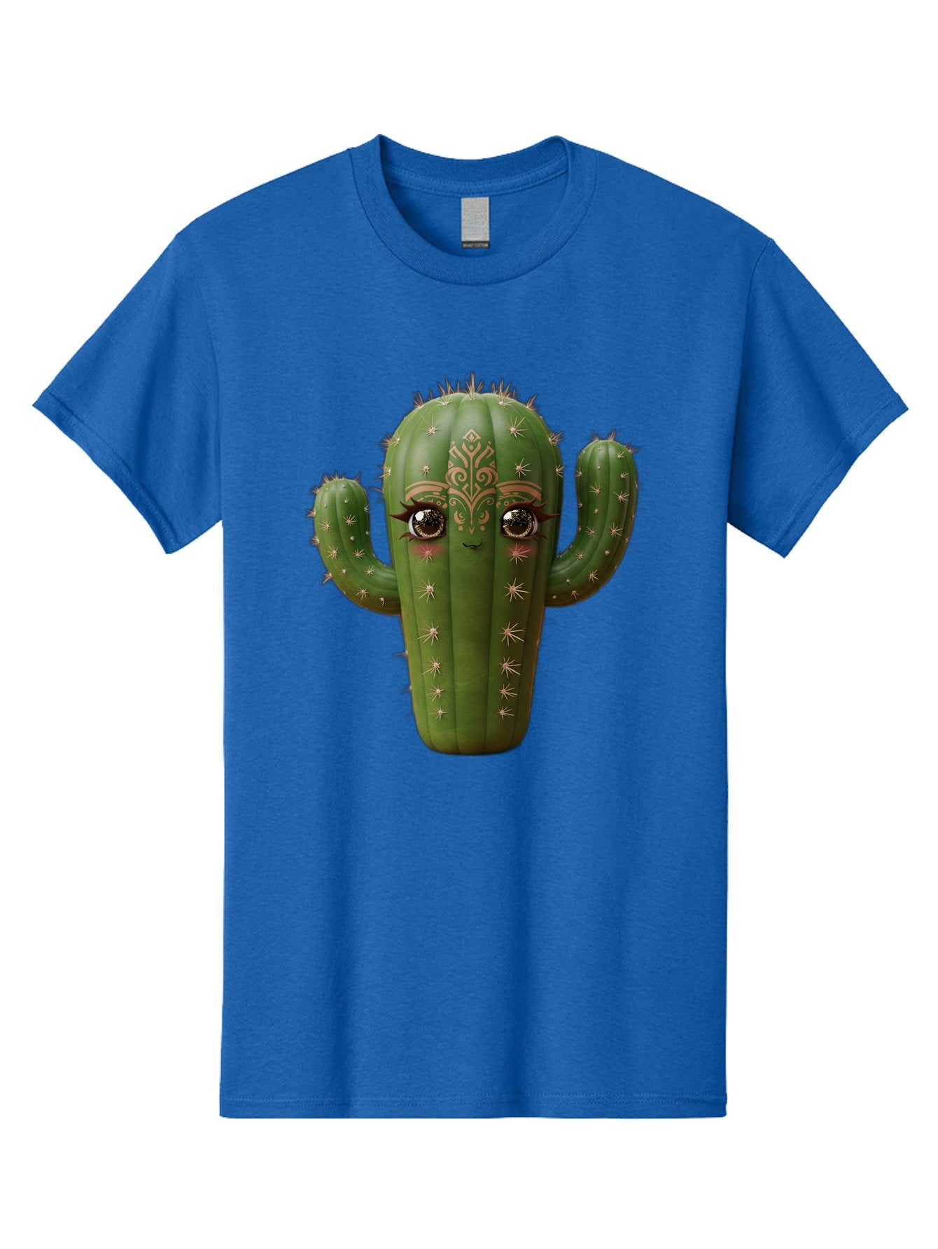 Cactus-Face Men'S Graphic Tee, 100% Cotton, Comfortable Casual Summer Wear, Machine Washable, Cactus Character, Anthropomorphic Cactus, Cartoon Cactus, Cactus With Eyes, Decorative Cactus, Whimsical Design, Floral Patterns, Desert Plant, Bac737 7