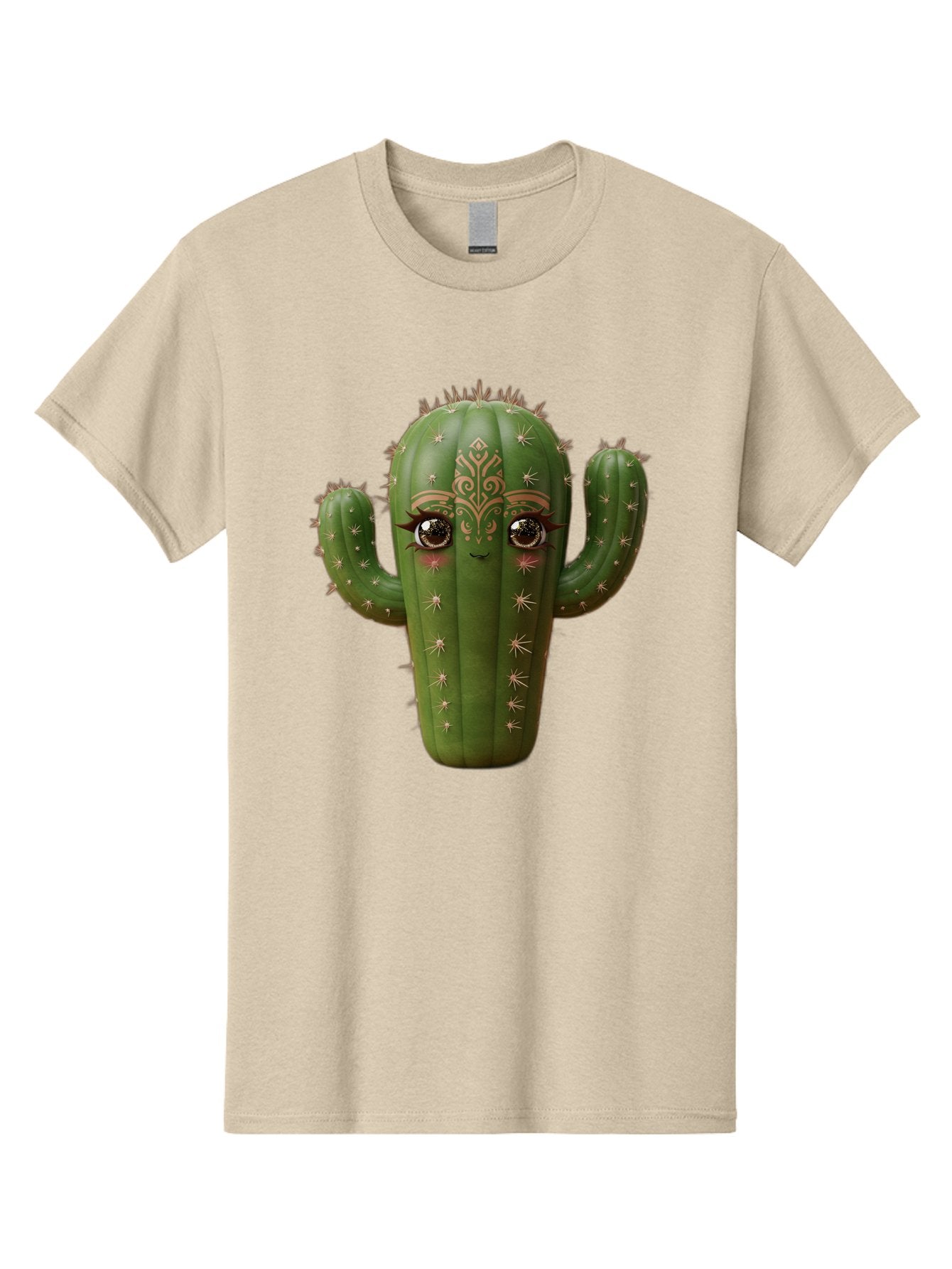 Cactus-Face Men'S Graphic Tee, 100% Cotton, Comfortable Casual Summer Wear, Machine Washable, Cactus Character, Anthropomorphic Cactus, Cartoon Cactus, Cactus With Eyes, Decorative Cactus, Whimsical Design, Floral Patterns, Desert Plant, Bac737 3