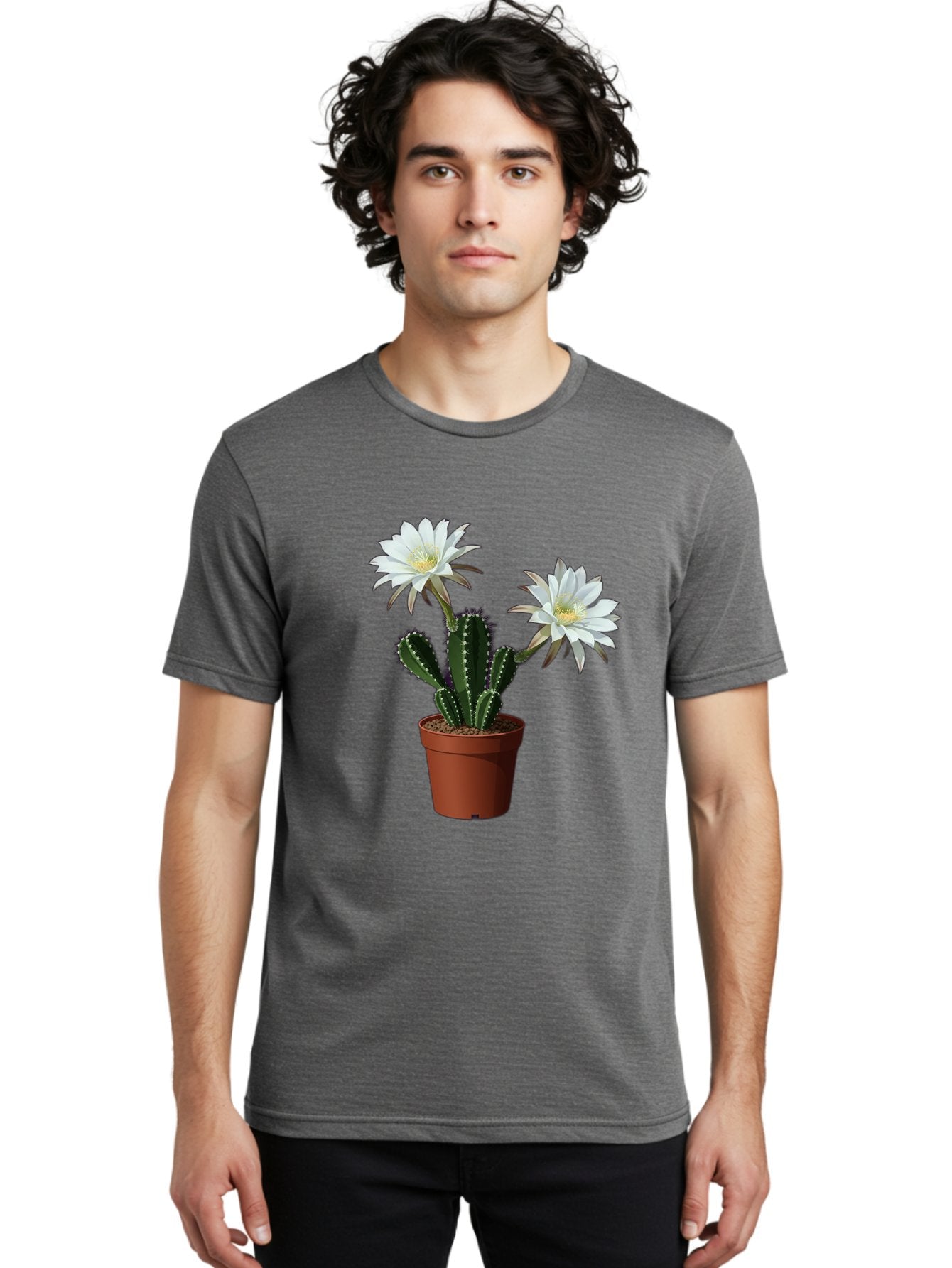 Cactus-Flowers-1 Men'S Graphic Tee, 100% Cotton, Comfortable Casual Summer Wear, Machine Washable, White Cactus Flowers, Cactus In Terracotta Pot, Desert Flora, Succulent Plants, Flowering Cacti, Indoor Plants, Potted Cactus, Blooming Cactus Bac738 20