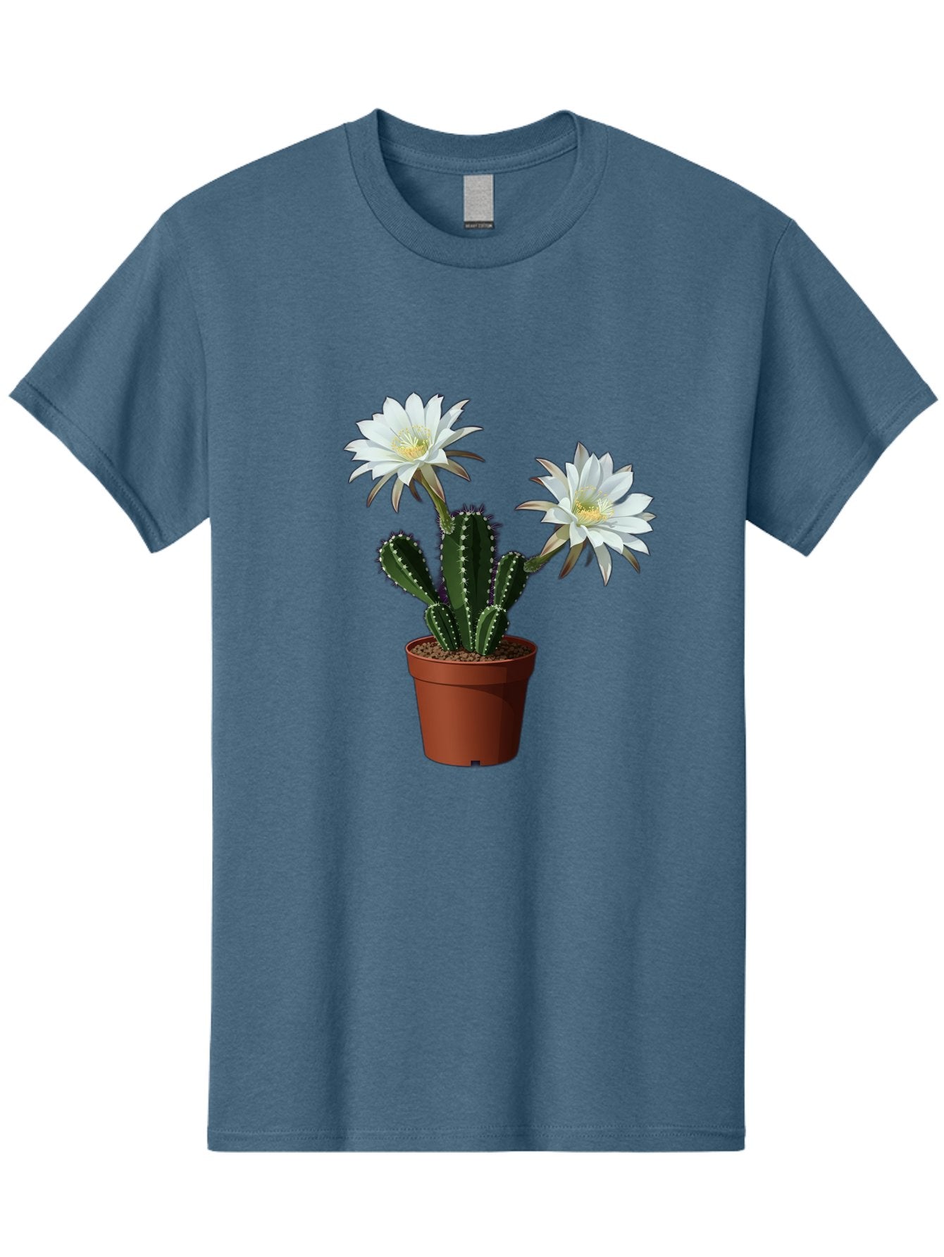 Cactus-Flowers-1 Men'S Graphic Tee, 100% Cotton, Comfortable Casual Summer Wear, Machine Washable, White Cactus Flowers, Cactus In Terracotta Pot, Desert Flora, Succulent Plants, Flowering Cacti, Indoor Plants, Potted Cactus, Blooming Cactus Bac738 5