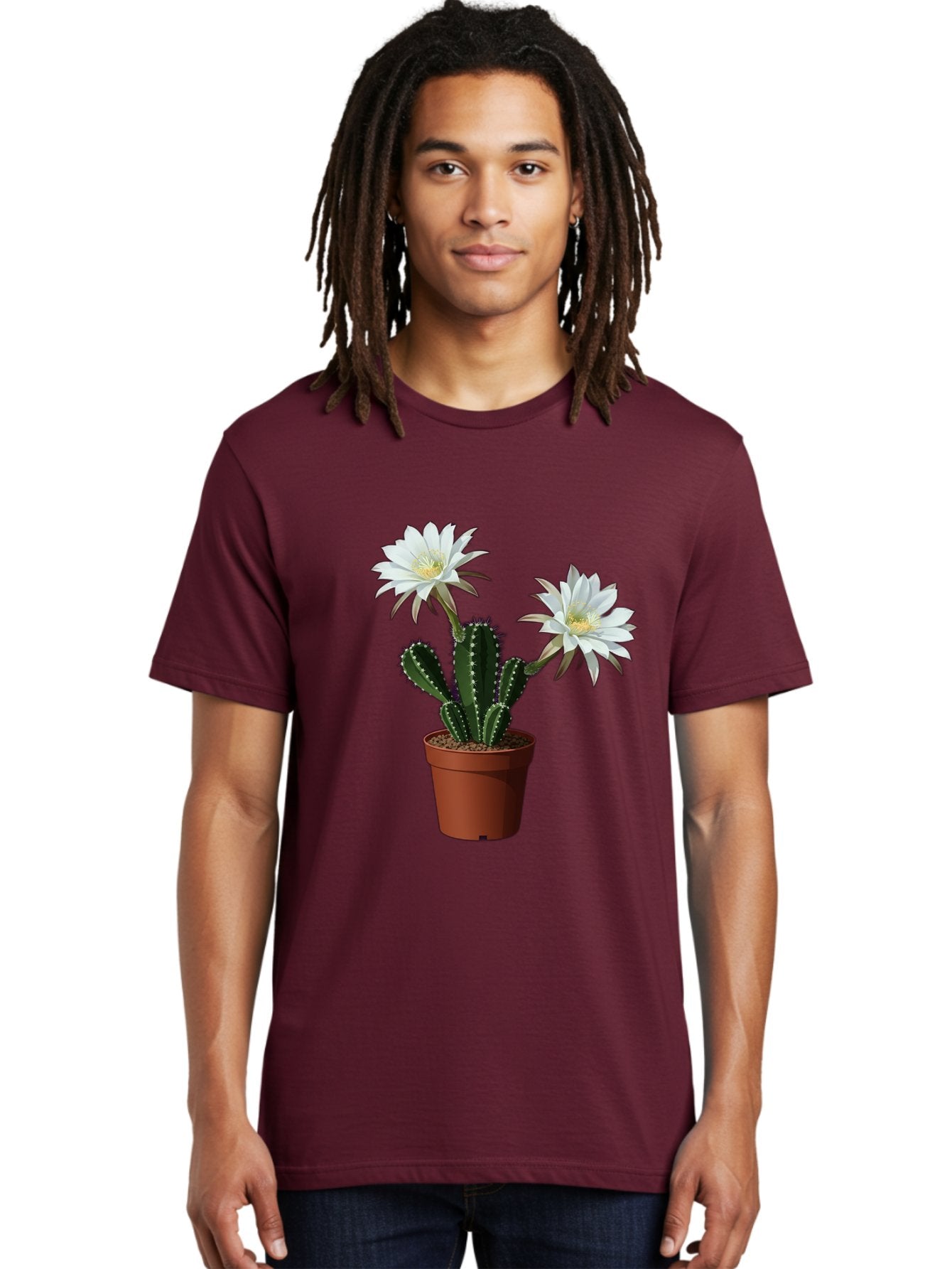 Cactus-Flowers-1 Men'S Graphic Tee, 100% Cotton, Comfortable Casual Summer Wear, Machine Washable, White Cactus Flowers, Cactus In Terracotta Pot, Desert Flora, Succulent Plants, Flowering Cacti, Indoor Plants, Potted Cactus, Blooming Cactus Bac738 18