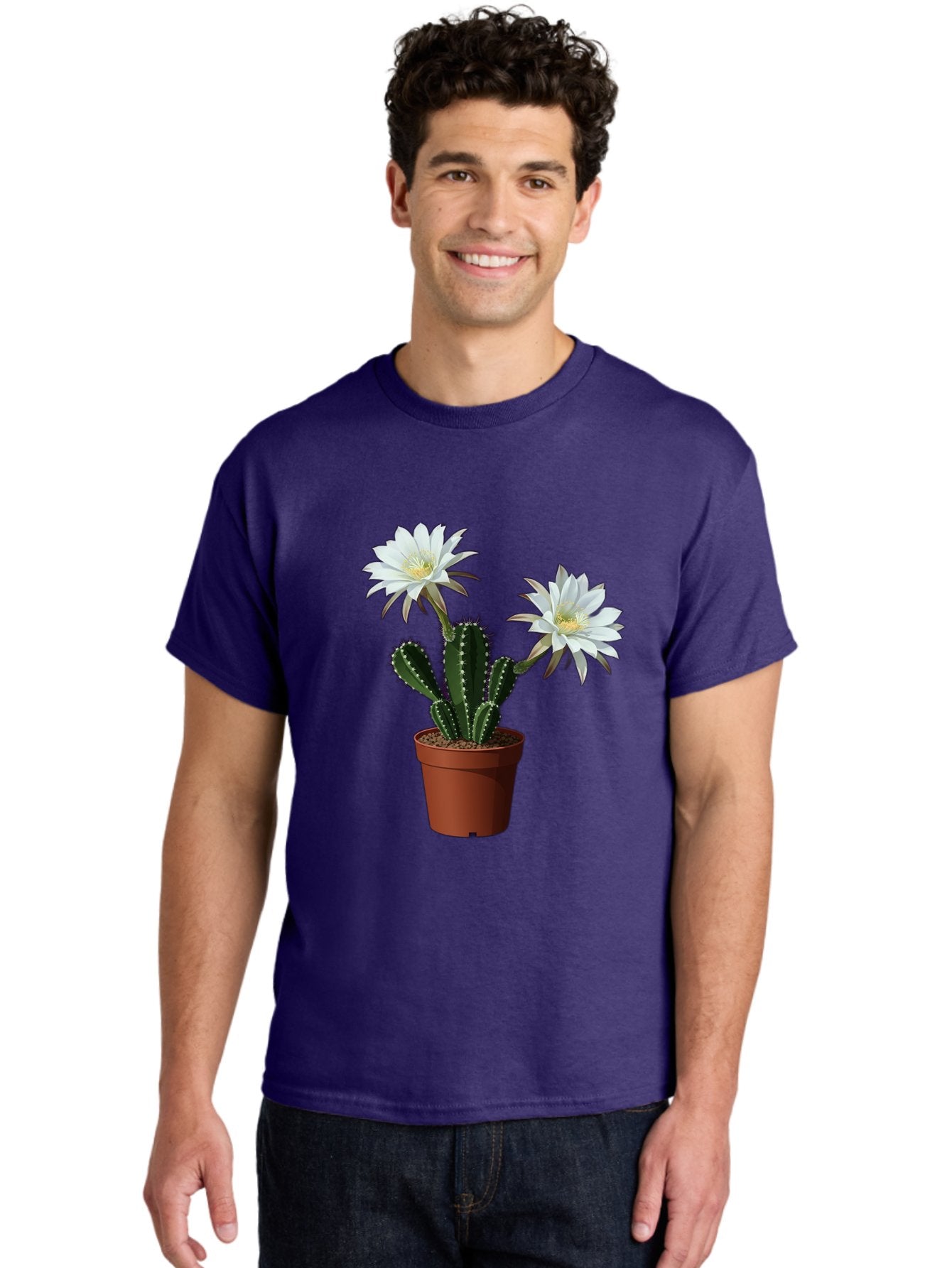 Cactus-Flowers-1 Men'S Graphic Tee, 100% Cotton, Comfortable Casual Summer Wear, Machine Washable, White Cactus Flowers, Cactus In Terracotta Pot, Desert Flora, Succulent Plants, Flowering Cacti, Indoor Plants, Potted Cactus, Blooming Cactus Bac738 17