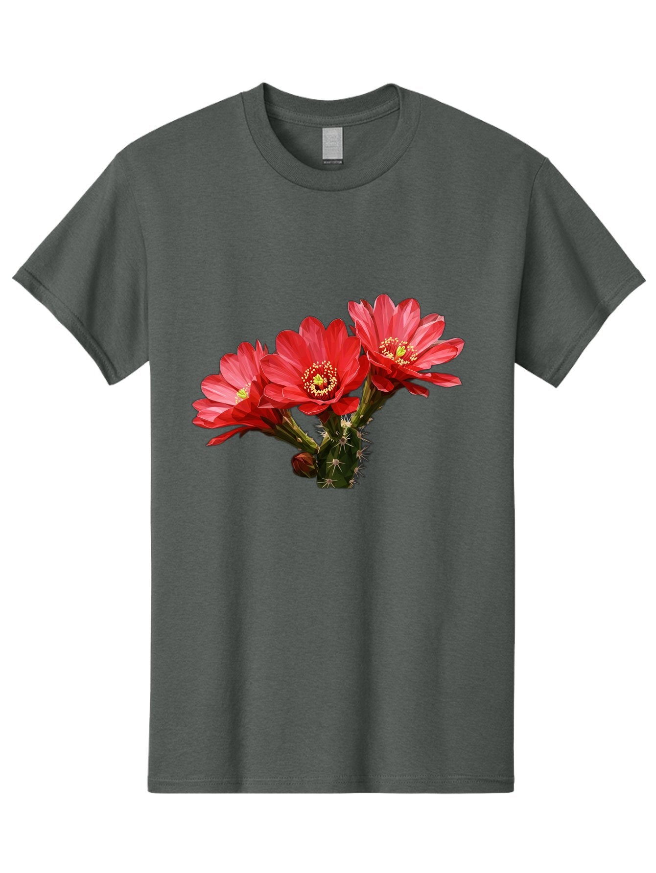 Cactus-Flowers Men'S Graphic Tee, 100% Cotton, Comfortable Casual Summer Wear, Machine Washable, Red Cactus Flowers, Vibrant Petals, Yellow Stamens, Thorny Cactus, Blooming Desert Plant, Exotic Beauty, Floral Arrangement, Cacti With Flowers Bac739 5