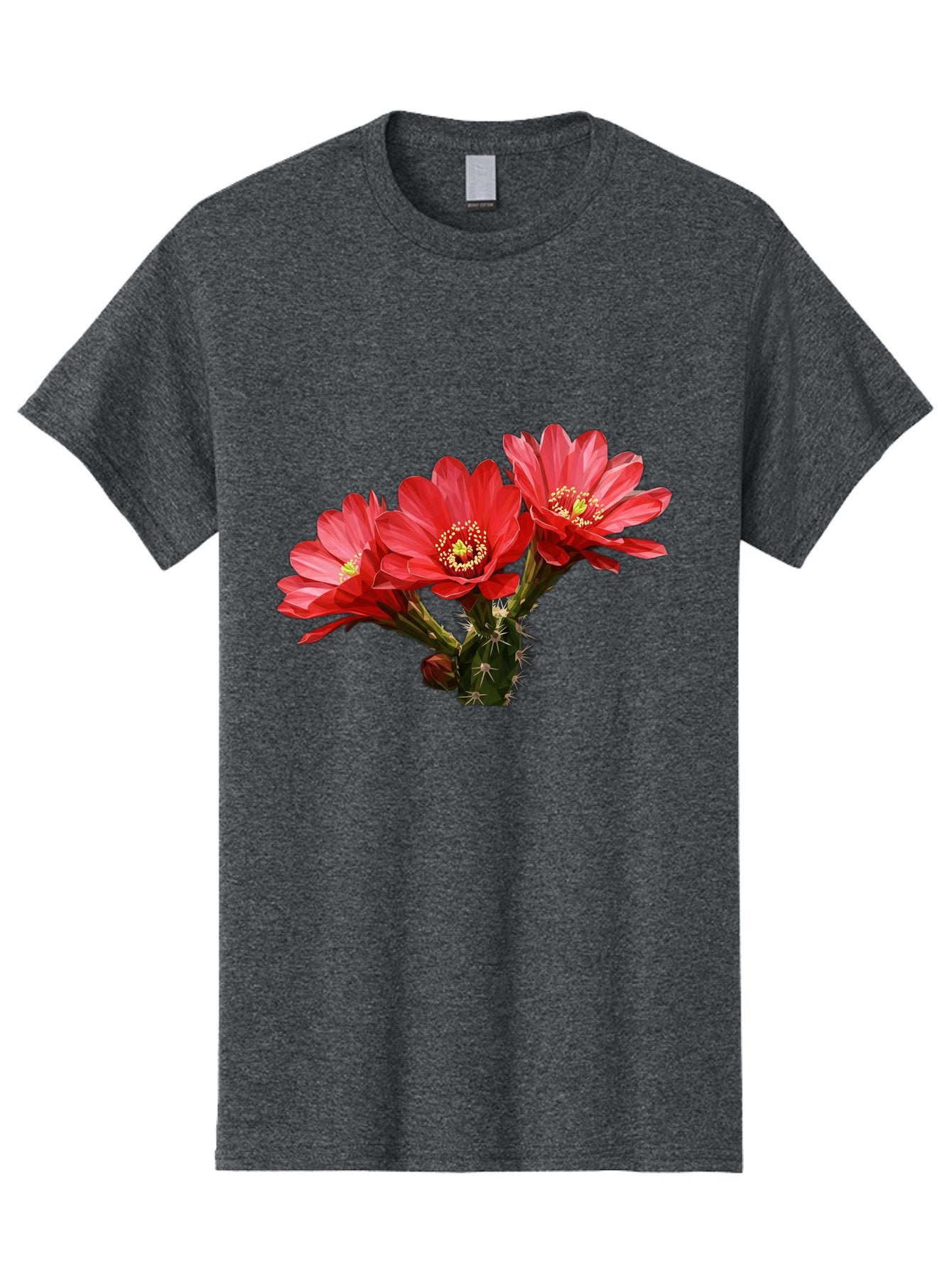 Cactus-Flowers Men'S Graphic Tee, 100% Cotton, Comfortable Casual Summer Wear, Machine Washable, Red Cactus Flowers, Vibrant Petals, Yellow Stamens, Thorny Cactus, Blooming Desert Plant, Exotic Beauty, Floral Arrangement, Cacti With Flowers Bac739 11