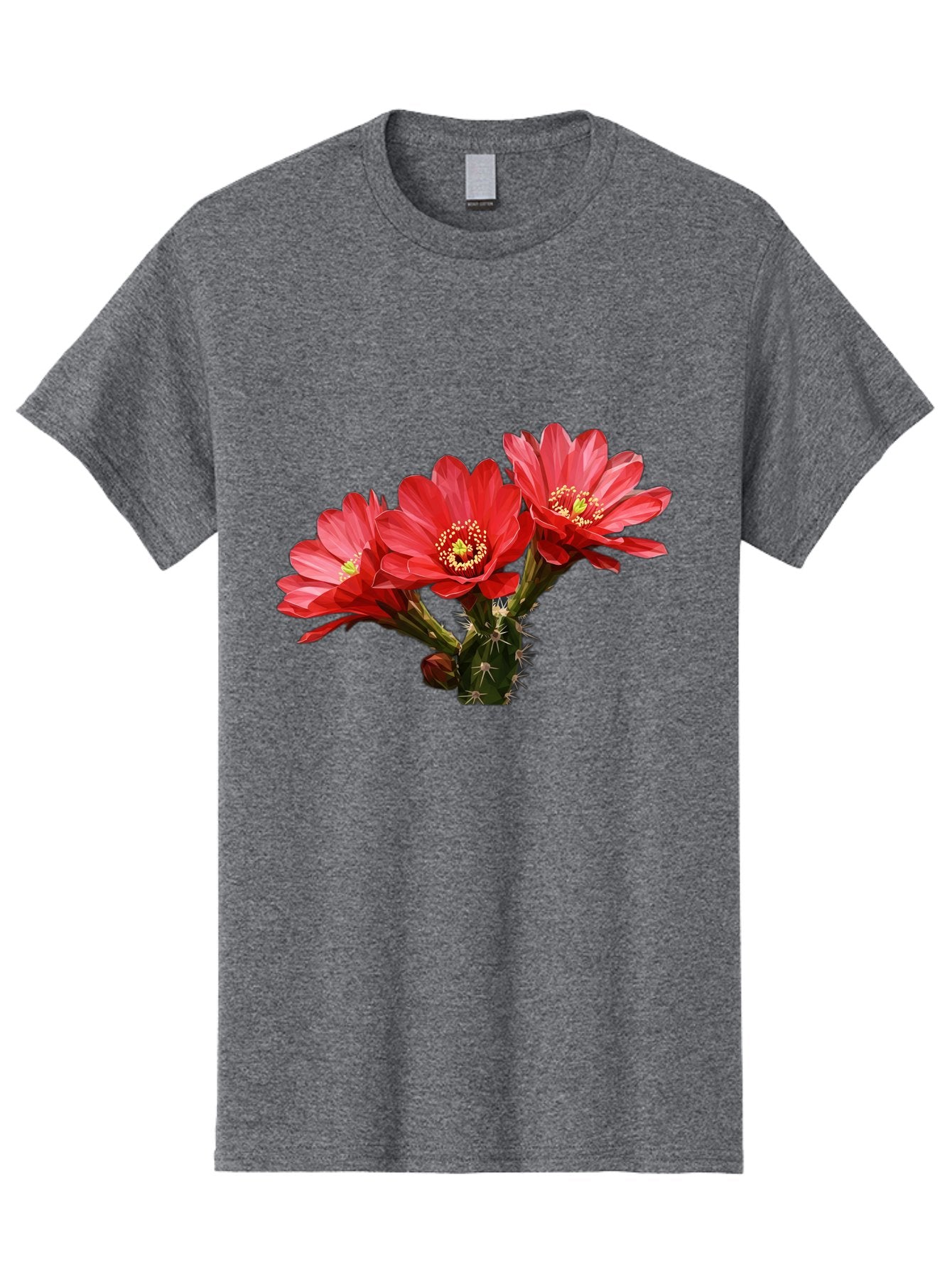 Cactus-Flowers Men'S Graphic Tee, 100% Cotton, Comfortable Casual Summer Wear, Machine Washable, Red Cactus Flowers, Vibrant Petals, Yellow Stamens, Thorny Cactus, Blooming Desert Plant, Exotic Beauty, Floral Arrangement, Cacti With Flowers Bac739 12