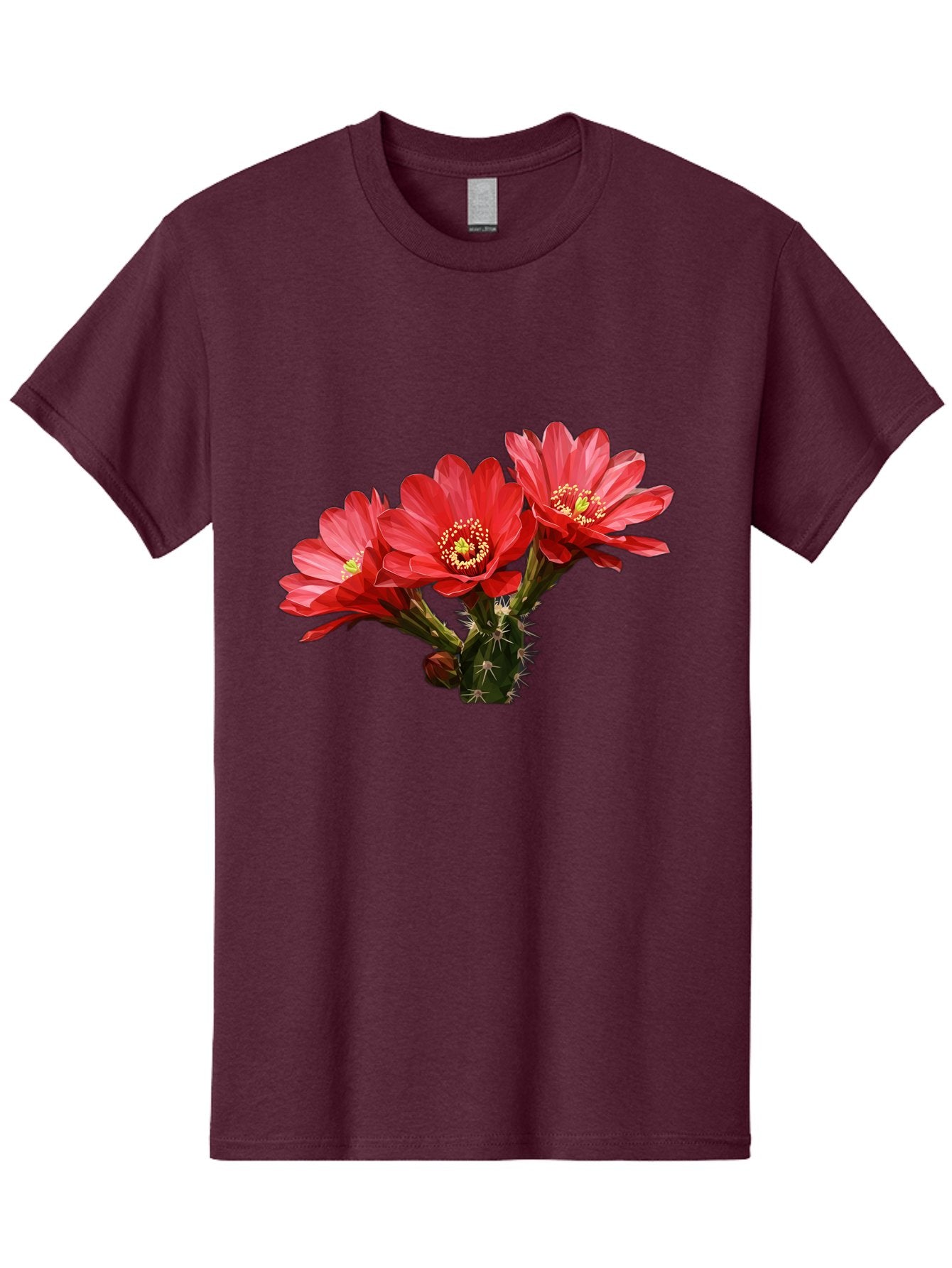 Cactus-Flowers Men'S Graphic Tee, 100% Cotton, Comfortable Casual Summer Wear, Machine Washable, Red Cactus Flowers, Vibrant Petals, Yellow Stamens, Thorny Cactus, Blooming Desert Plant, Exotic Beauty, Floral Arrangement, Cacti With Flowers Bac739 14