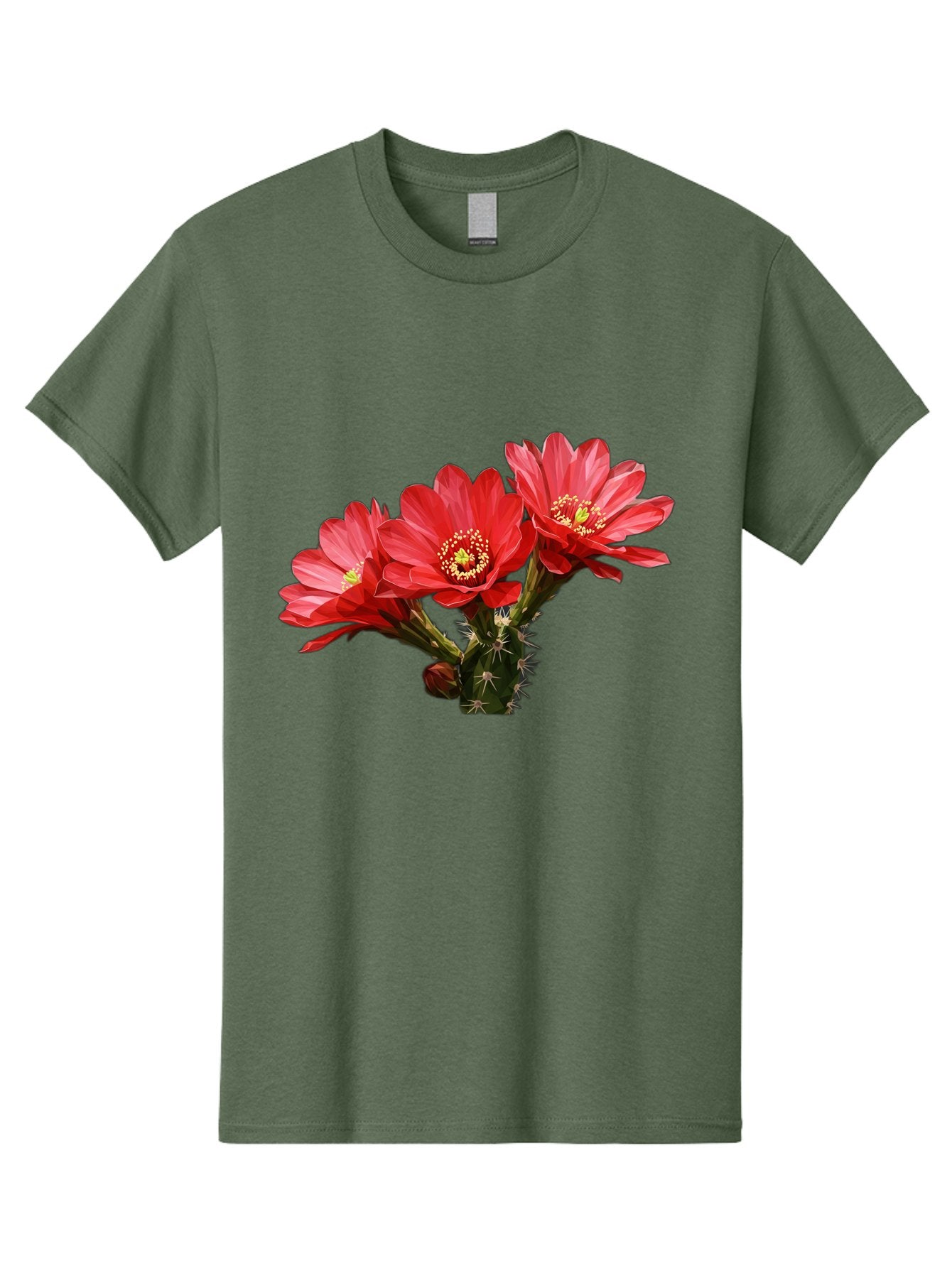 Cactus-Flowers Men'S Graphic Tee, 100% Cotton, Comfortable Casual Summer Wear, Machine Washable, Red Cactus Flowers, Vibrant Petals, Yellow Stamens, Thorny Cactus, Blooming Desert Plant, Exotic Beauty, Floral Arrangement, Cacti With Flowers Bac739