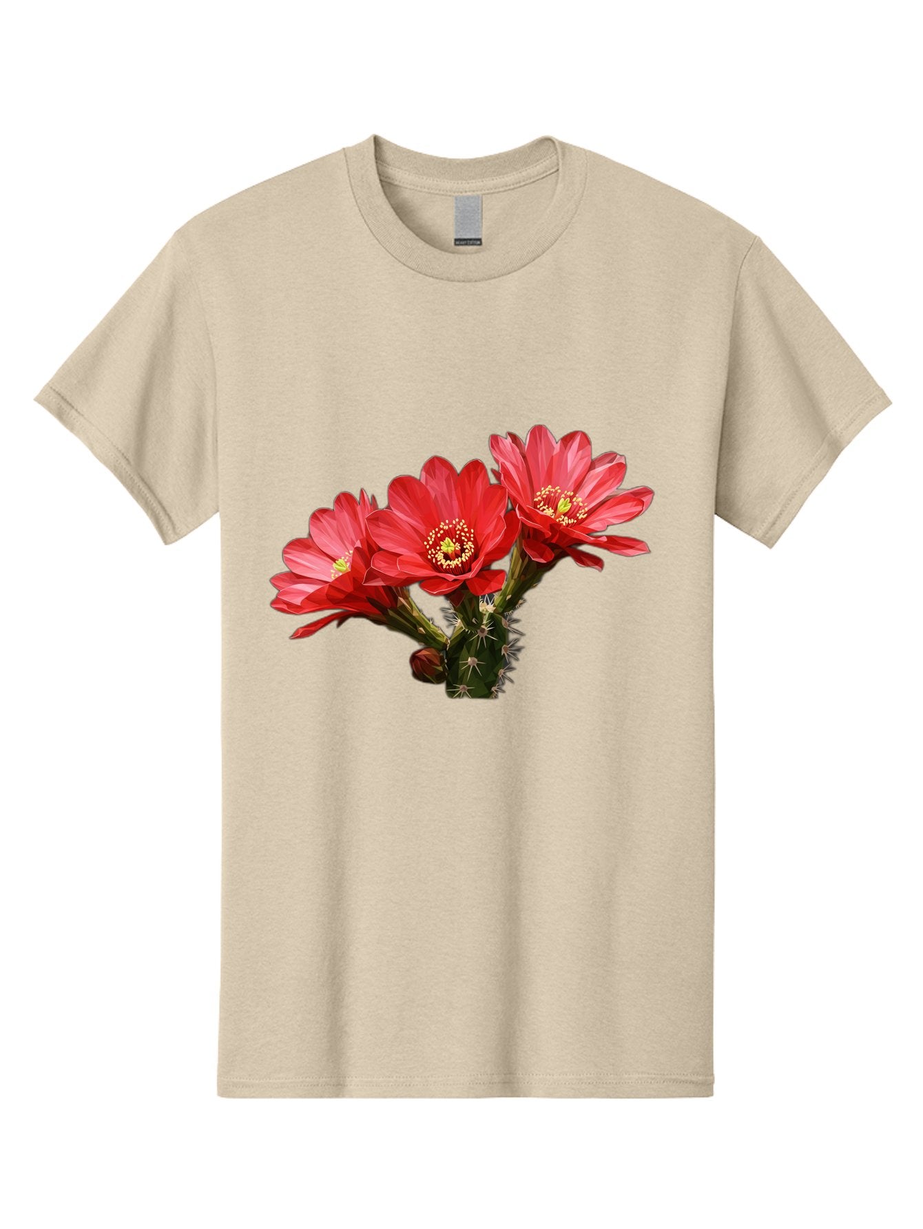 Cactus-Flowers Men'S Graphic Tee, 100% Cotton, Comfortable Casual Summer Wear, Machine Washable, Red Cactus Flowers, Vibrant Petals, Yellow Stamens, Thorny Cactus, Blooming Desert Plant, Exotic Beauty, Floral Arrangement, Cacti With Flowers Bac739 3