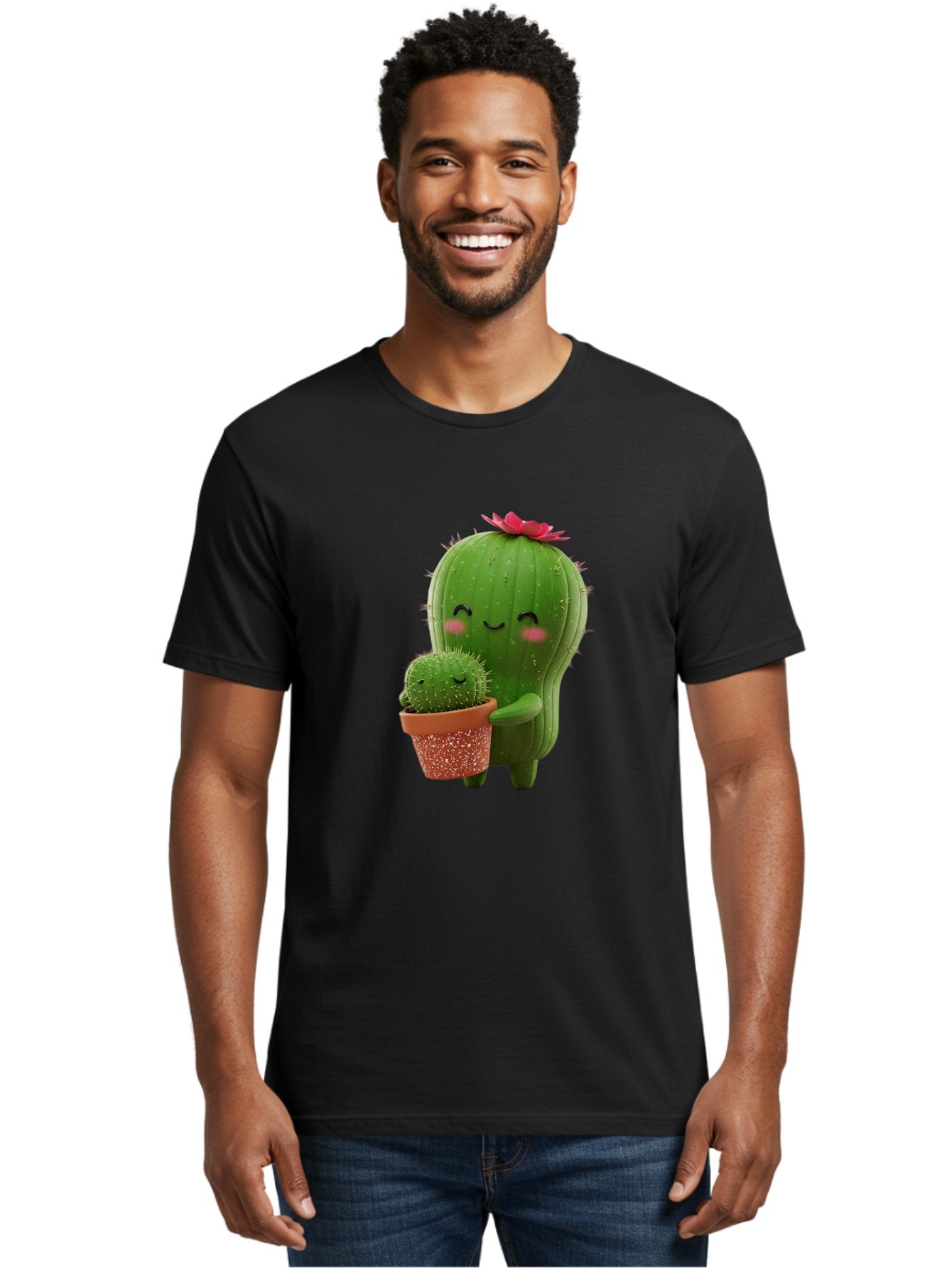 Cactus-Friends-1 Men'S Graphic Tee, 100% Cotton, Comfortable Casual Summer Wear, Machine Washable, Cute Cactus, Cartoon Cacti, Smiling Cactus, Cactus With Flower, Adorable Plants, Potted Cactus, Friendly Desert Plants, Kawaii Cactus, Bac740 25