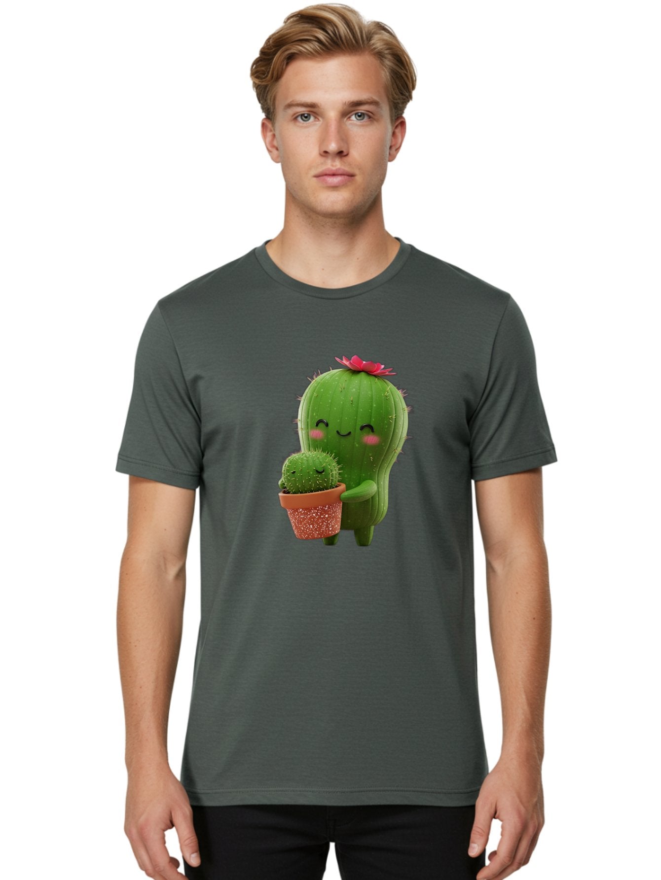Cactus-Friends-1 Men'S Graphic Tee, 100% Cotton, Comfortable Casual Summer Wear, Machine Washable, Cute Cactus, Cartoon Cacti, Smiling Cactus, Cactus With Flower, Adorable Plants, Potted Cactus, Friendly Desert Plants, Kawaii Cactus, Bac740 16