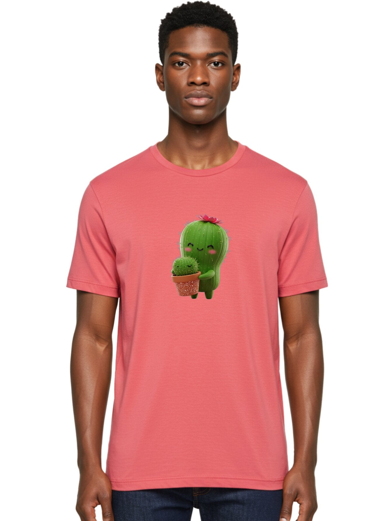 Cactus-Friends-1 Men'S Graphic Tee, 100% Cotton, Comfortable Casual Summer Wear, Machine Washable, Cute Cactus, Cartoon Cacti, Smiling Cactus, Cactus With Flower, Adorable Plants, Potted Cactus, Friendly Desert Plants, Kawaii Cactus, Bac740 21
