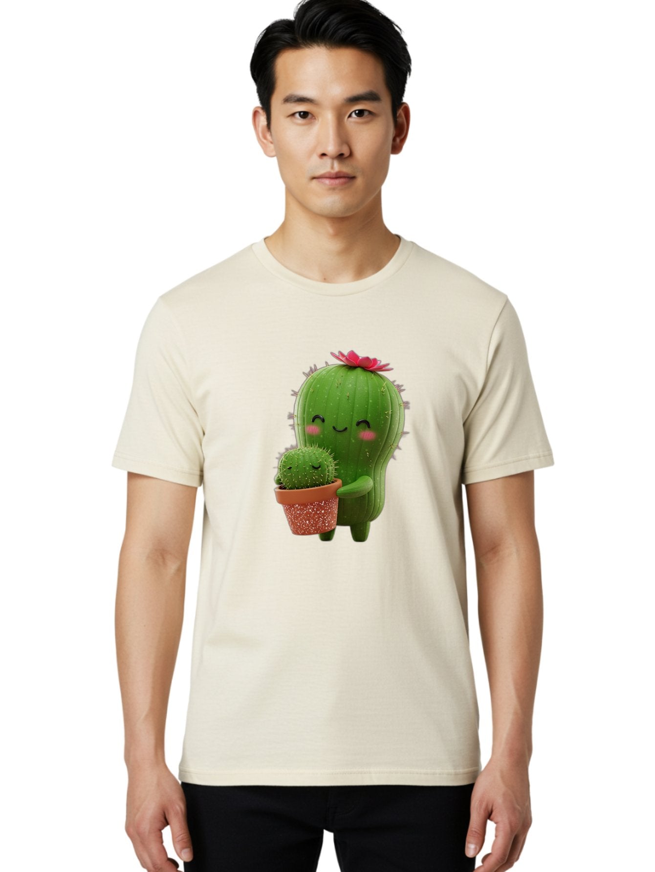 Cactus-Friends-1 Men'S Graphic Tee, 100% Cotton, Comfortable Casual Summer Wear, Machine Washable, Cute Cactus, Cartoon Cacti, Smiling Cactus, Cactus With Flower, Adorable Plants, Potted Cactus, Friendly Desert Plants, Kawaii Cactus, Bac740 26