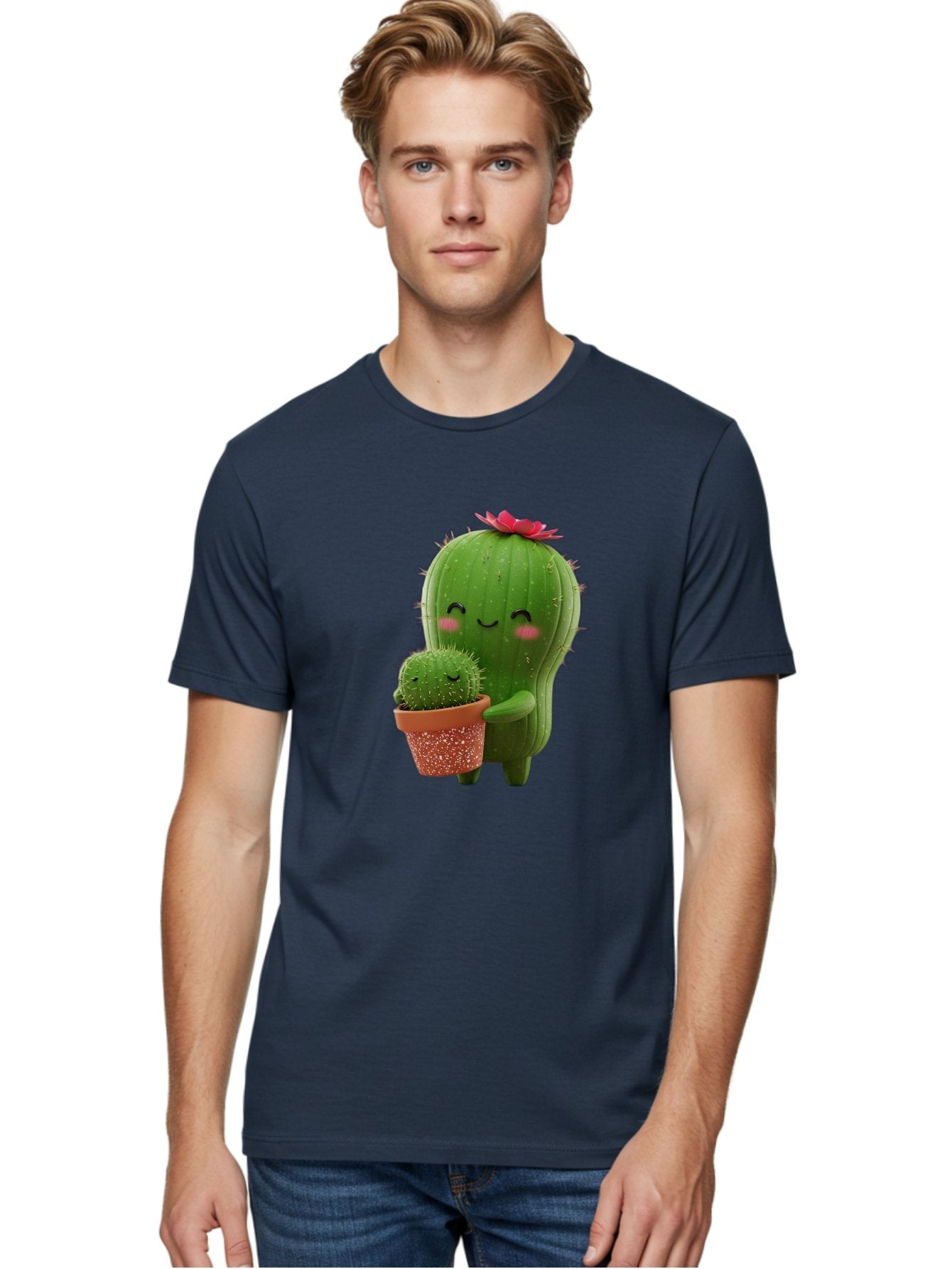 Cactus-Friends-1 Men'S Graphic Tee, 100% Cotton, Comfortable Casual Summer Wear, Machine Washable, Cute Cactus, Cartoon Cacti, Smiling Cactus, Cactus With Flower, Adorable Plants, Potted Cactus, Friendly Desert Plants, Kawaii Cactus, Bac740 20