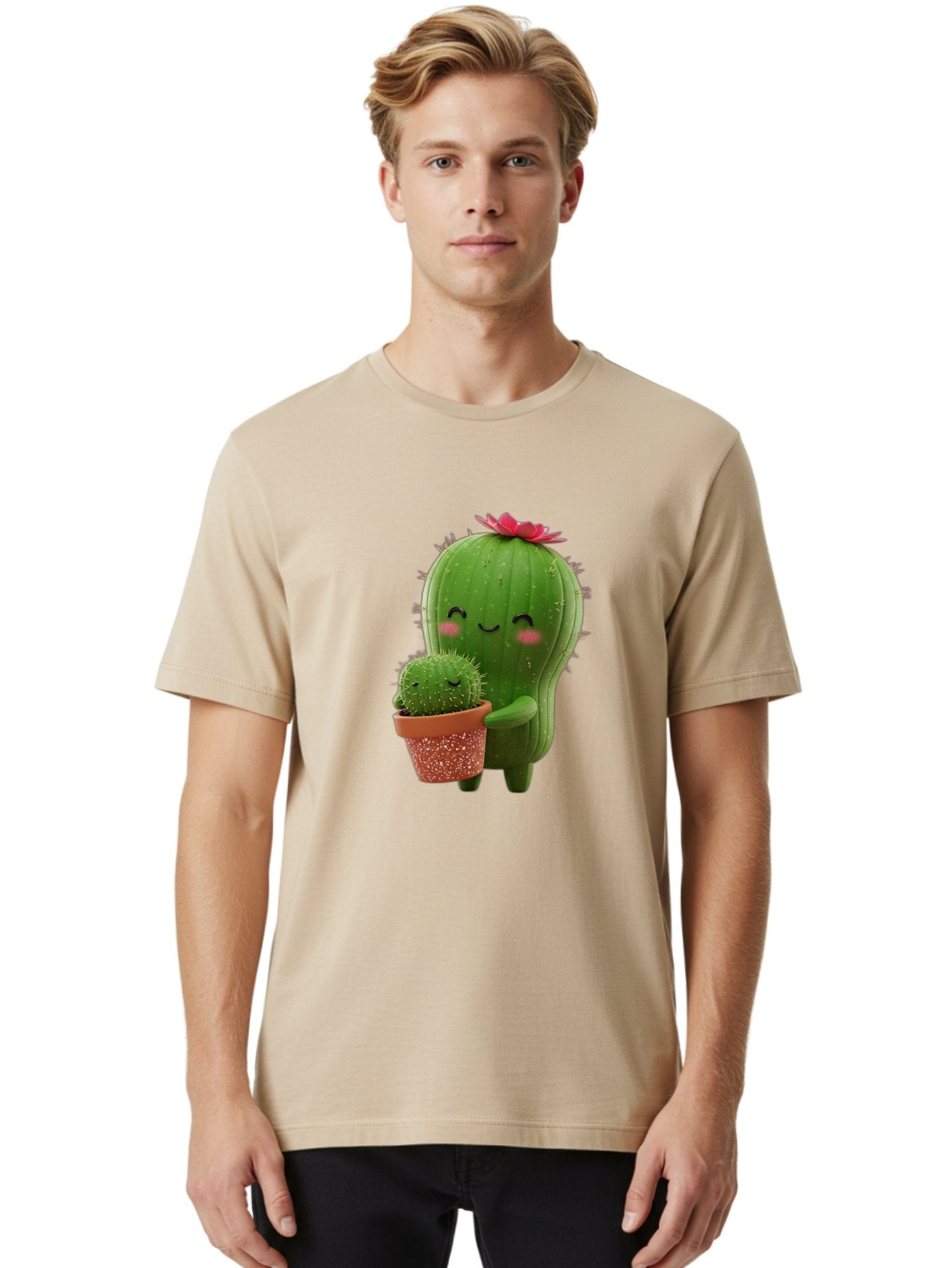 Cactus-Friends-1 Men'S Graphic Tee, 100% Cotton, Comfortable Casual Summer Wear, Machine Washable, Cute Cactus, Cartoon Cacti, Smiling Cactus, Cactus With Flower, Adorable Plants, Potted Cactus, Friendly Desert Plants, Kawaii Cactus, Bac740 18