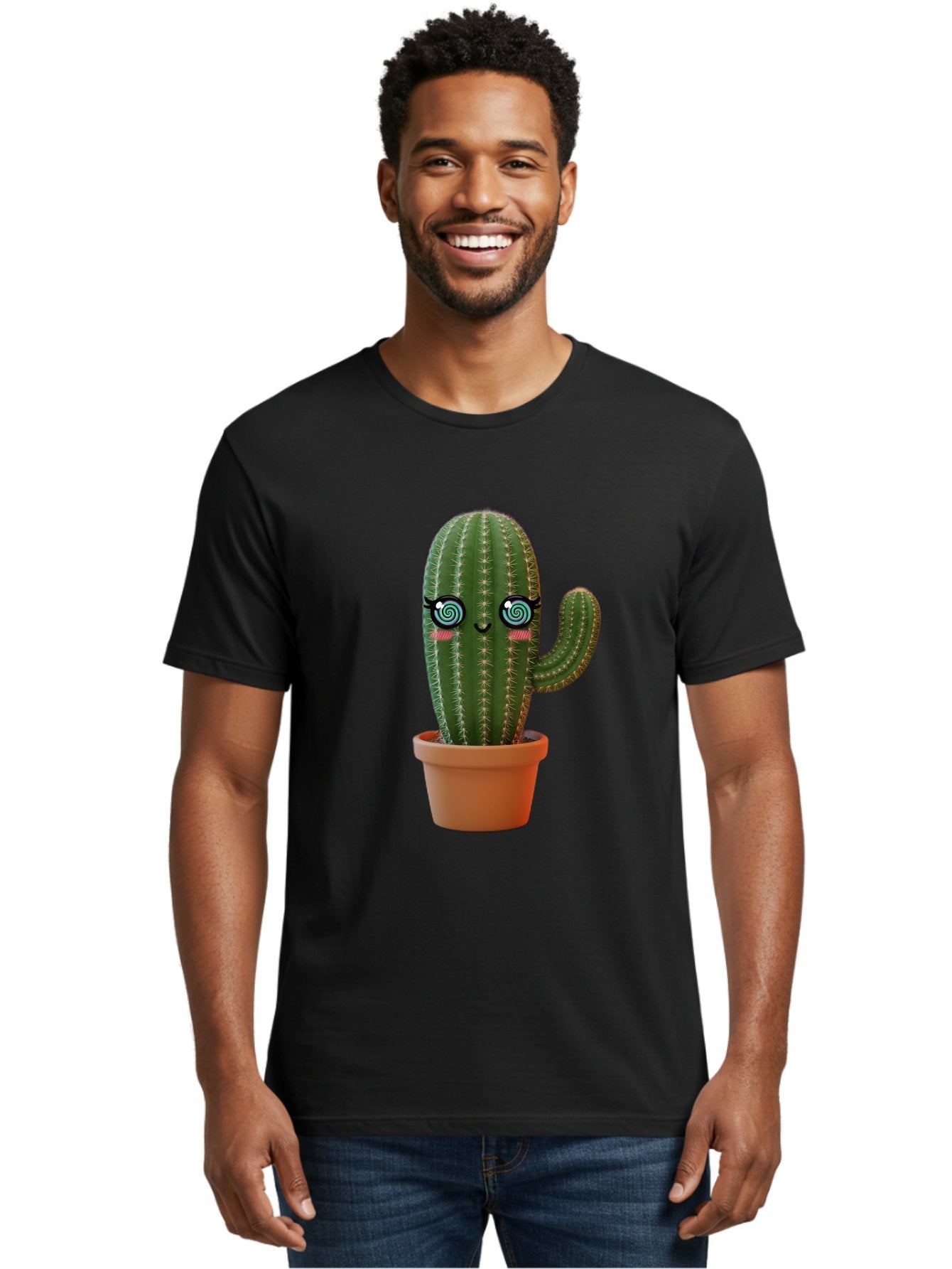 Cactus-Girl Men'S Graphic Tee, 100% Cotton, Comfortable Casual Summer Wear, Machine Washable, Cartoon Cactus, Potted Plant, Kawaii Character, Cacti, Succulent, Digital Art, Quirky Design, Cute Illustration, Fun Home Decor Bac742 20