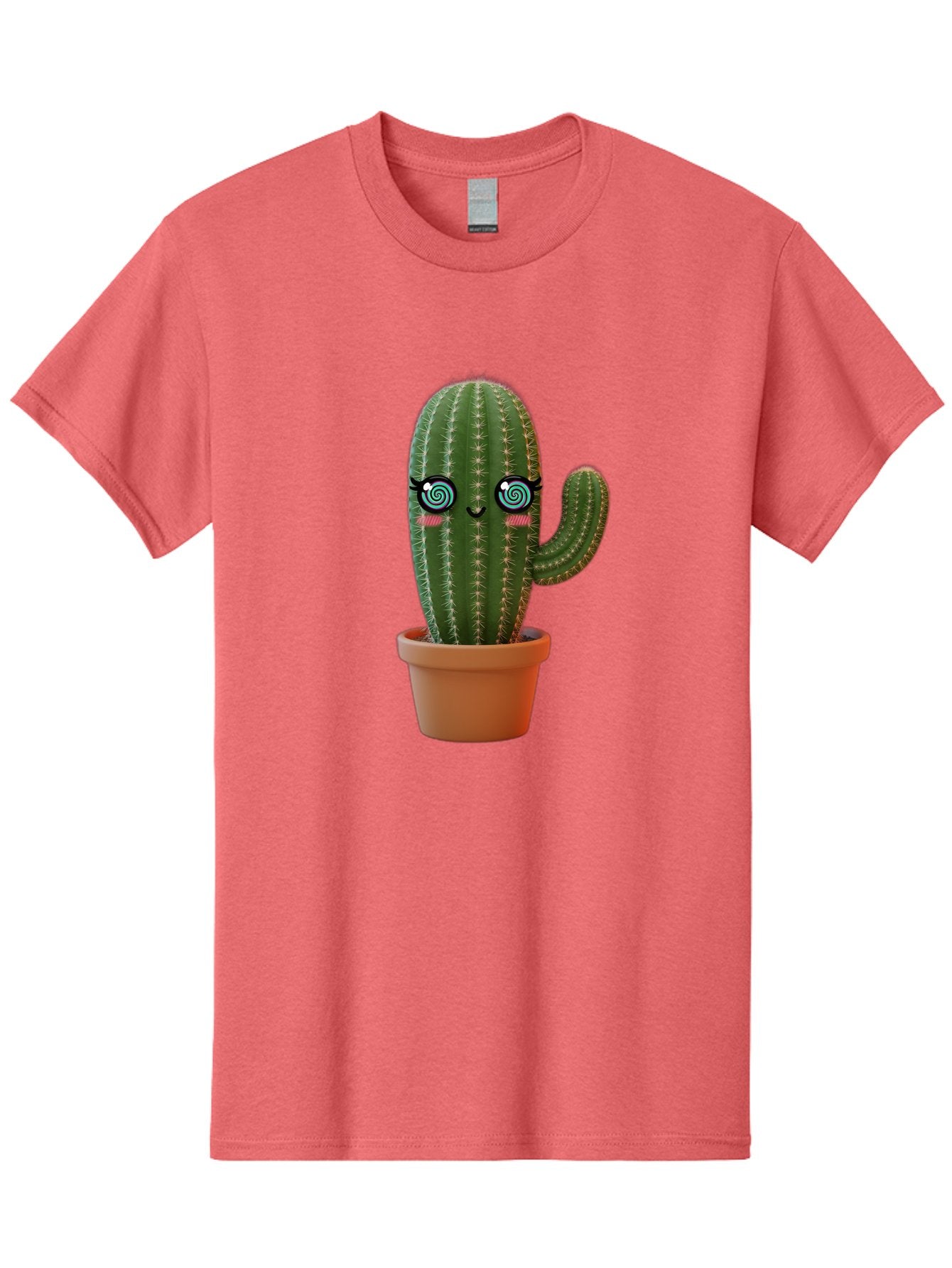 Cactus-Girl Men'S Graphic Tee, 100% Cotton, Comfortable Casual Summer Wear, Machine Washable, Cartoon Cactus, Potted Plant, Kawaii Character, Cacti, Succulent, Digital Art, Quirky Design, Cute Illustration, Fun Home Decor Bac742 4