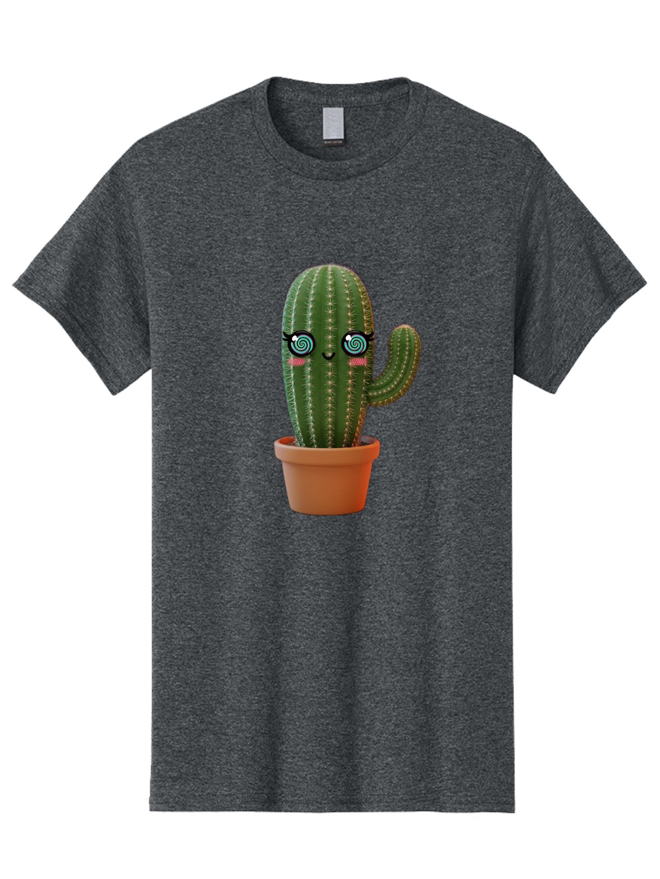 Cactus-Girl Men'S Graphic Tee, 100% Cotton, Comfortable Casual Summer Wear, Machine Washable, Cartoon Cactus, Potted Plant, Kawaii Character, Cacti, Succulent, Digital Art, Quirky Design, Cute Illustration, Fun Home Decor Bac742 5