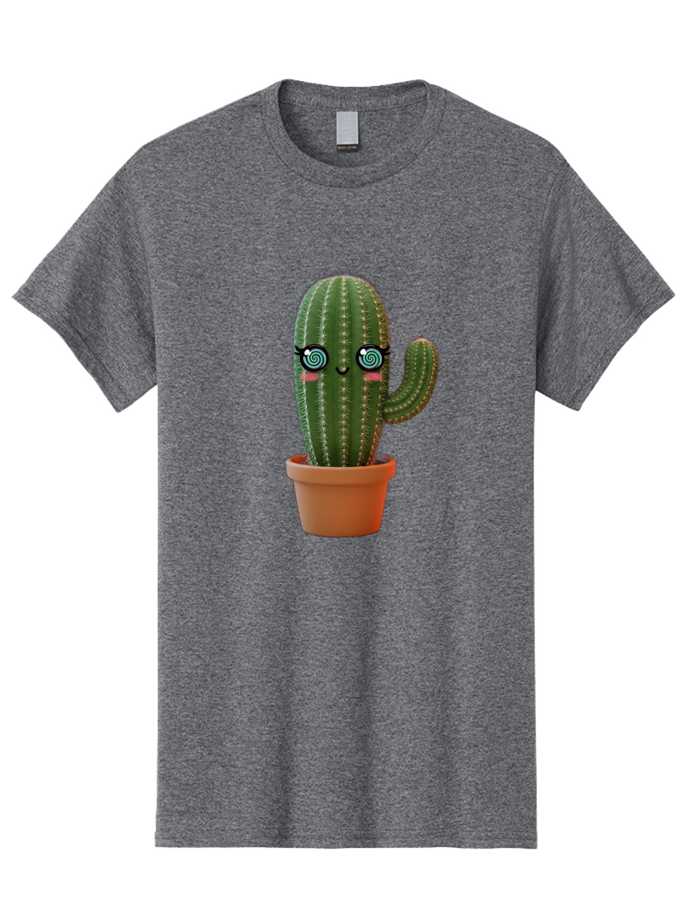 Cactus-Girl Men'S Graphic Tee, 100% Cotton, Comfortable Casual Summer Wear, Machine Washable, Cartoon Cactus, Potted Plant, Kawaii Character, Cacti, Succulent, Digital Art, Quirky Design, Cute Illustration, Fun Home Decor Bac742 7