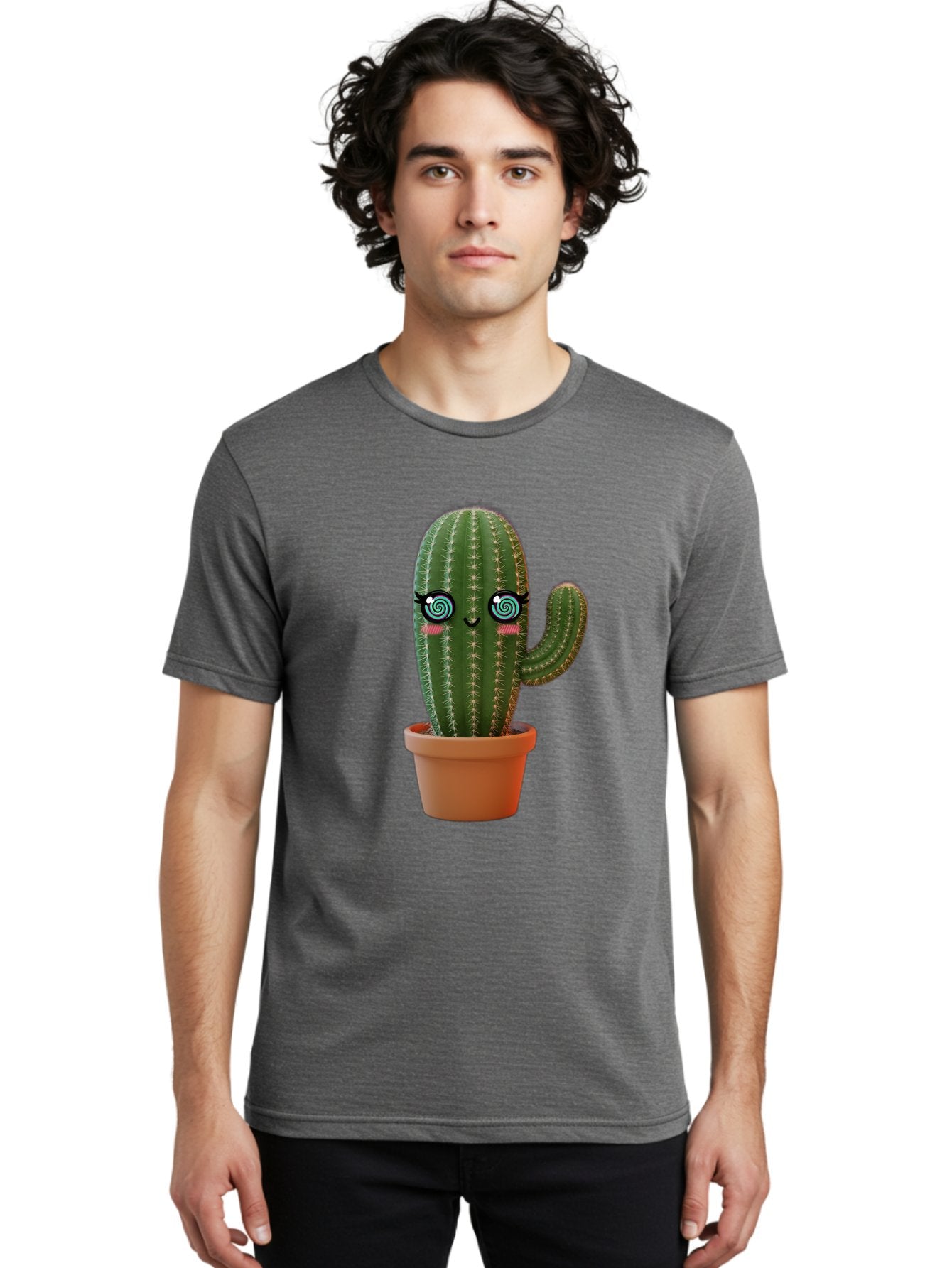 Cactus-Girl Men'S Graphic Tee, 100% Cotton, Comfortable Casual Summer Wear, Machine Washable, Cartoon Cactus, Potted Plant, Kawaii Character, Cacti, Succulent, Digital Art, Quirky Design, Cute Illustration, Fun Home Decor Bac742 16