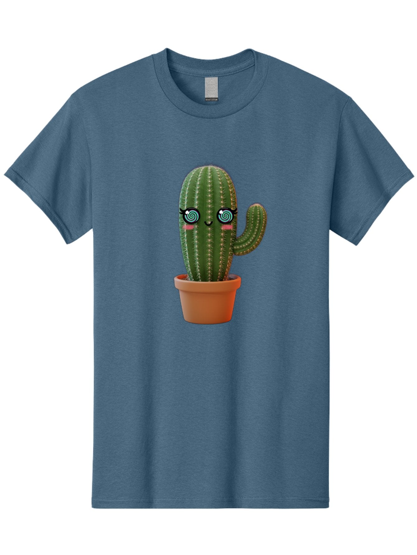 Cactus-Girl Men'S Graphic Tee, 100% Cotton, Comfortable Casual Summer Wear, Machine Washable, Cartoon Cactus, Potted Plant, Kawaii Character, Cacti, Succulent, Digital Art, Quirky Design, Cute Illustration, Fun Home Decor Bac742 10
