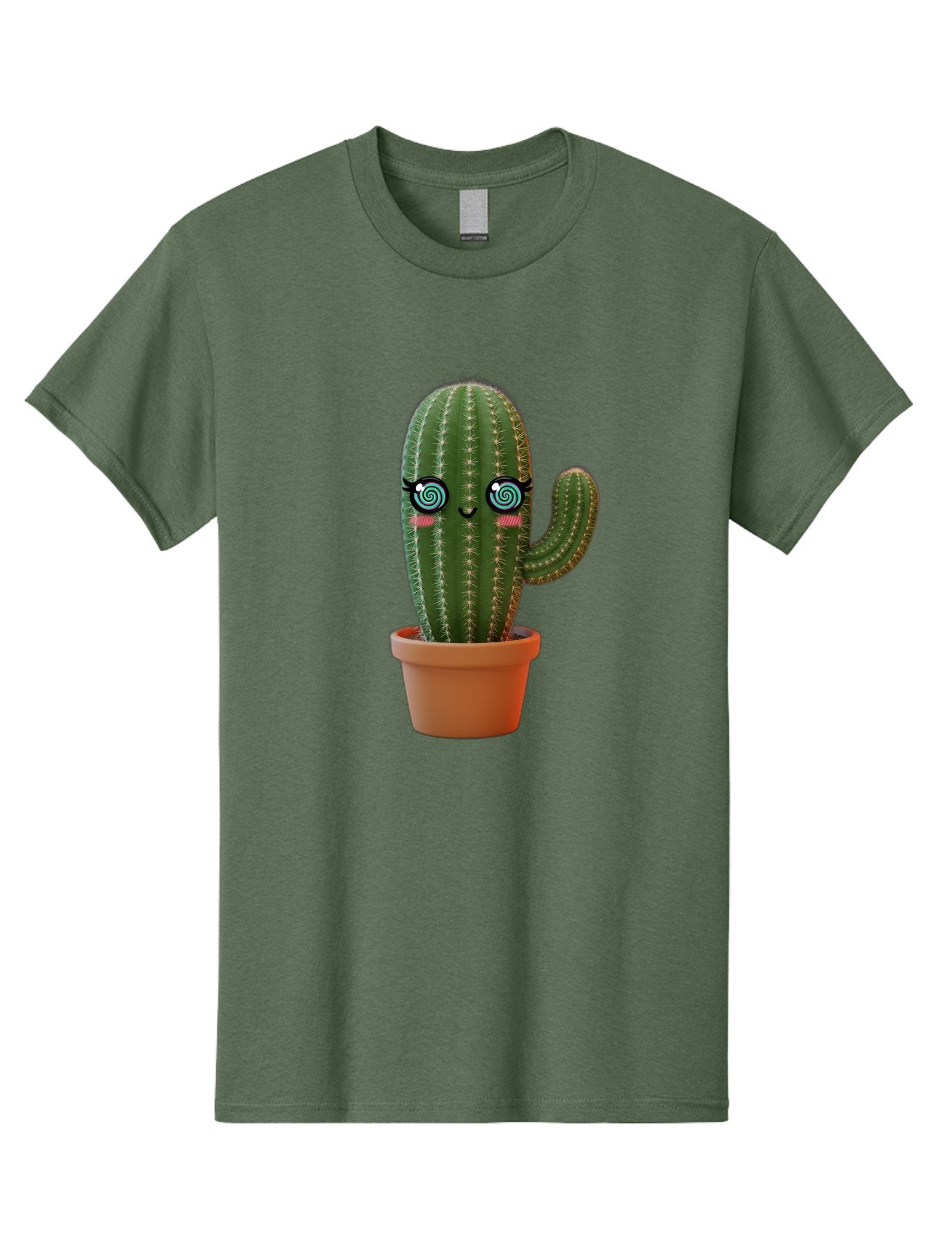 Cactus-Girl Men'S Graphic Tee, 100% Cotton, Comfortable Casual Summer Wear, Machine Washable, Cartoon Cactus, Potted Plant, Kawaii Character, Cacti, Succulent, Digital Art, Quirky Design, Cute Illustration, Fun Home Decor Bac742