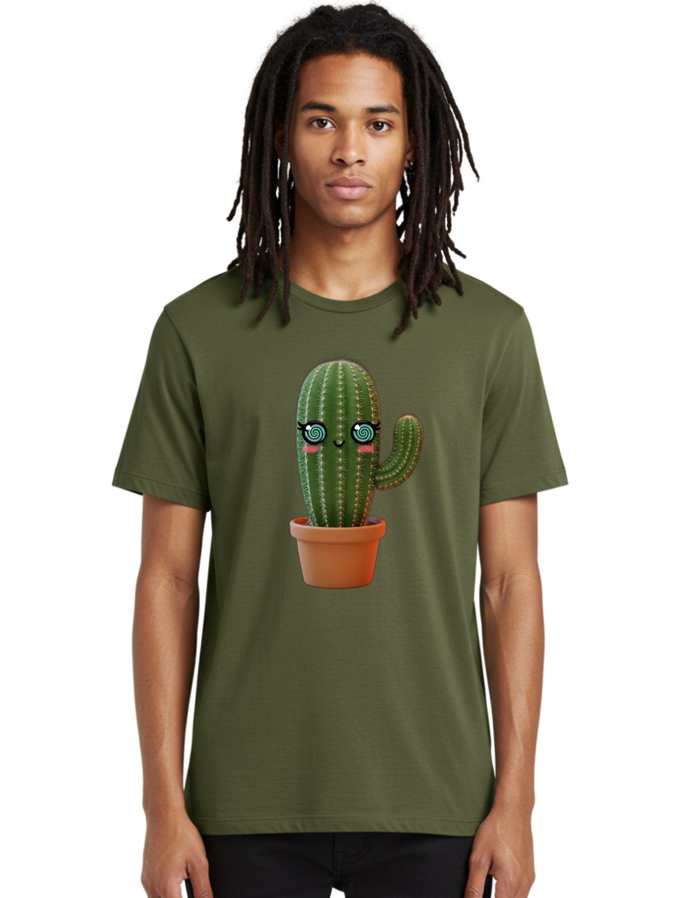 Cactus-Girl Men'S Graphic Tee, 100% Cotton, Comfortable Casual Summer Wear, Machine Washable, Cartoon Cactus, Potted Plant, Kawaii Character, Cacti, Succulent, Digital Art, Quirky Design, Cute Illustration, Fun Home Decor Bac742 19