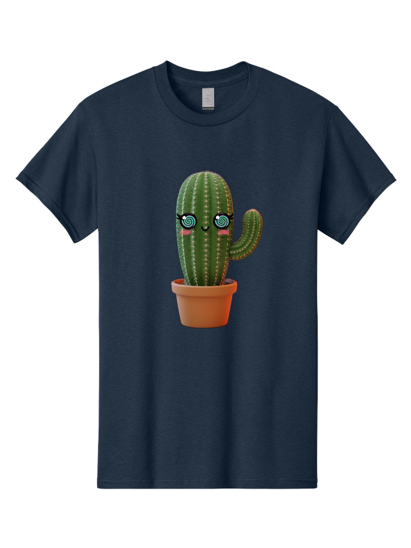 Cactus-Girl Men'S Graphic Tee, 100% Cotton, Comfortable Casual Summer Wear, Machine Washable, Cartoon Cactus, Potted Plant, Kawaii Character, Cacti, Succulent, Digital Art, Quirky Design, Cute Illustration, Fun Home Decor Bac742 3