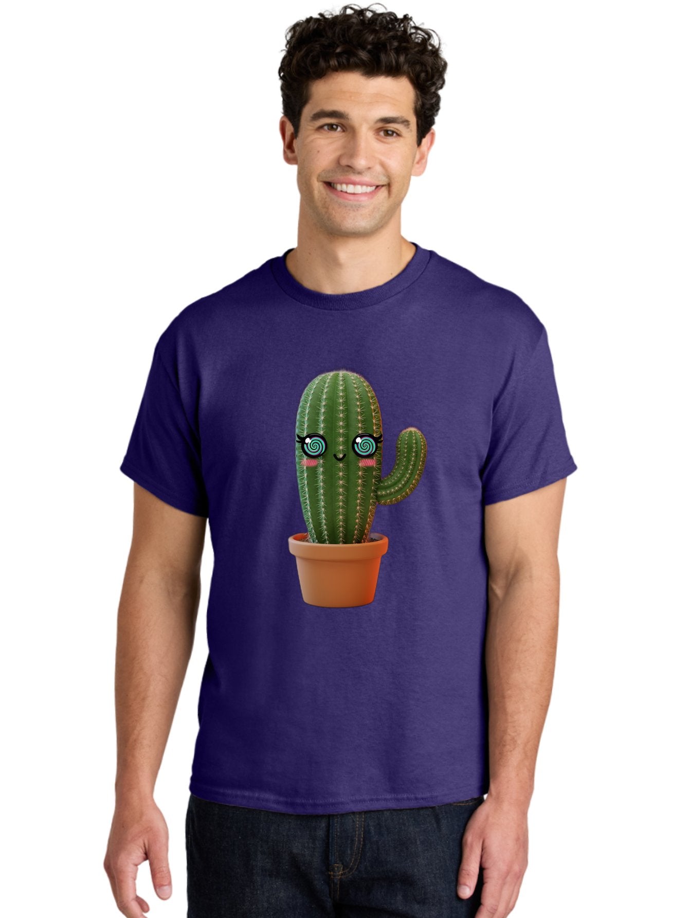 Cactus-Girl Men'S Graphic Tee, 100% Cotton, Comfortable Casual Summer Wear, Machine Washable, Cartoon Cactus, Potted Plant, Kawaii Character, Cacti, Succulent, Digital Art, Quirky Design, Cute Illustration, Fun Home Decor Bac742 25