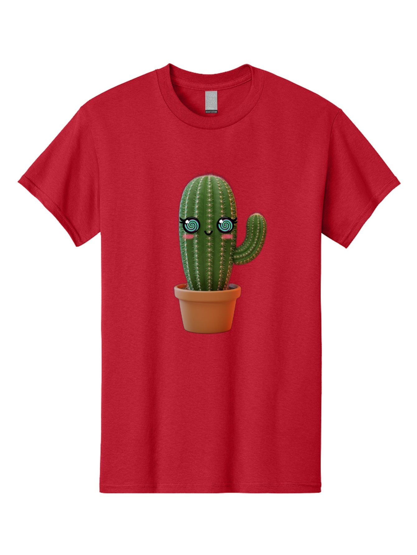 Cactus-Girl Men'S Graphic Tee, 100% Cotton, Comfortable Casual Summer Wear, Machine Washable, Cartoon Cactus, Potted Plant, Kawaii Character, Cacti, Succulent, Digital Art, Quirky Design, Cute Illustration, Fun Home Decor Bac742 12