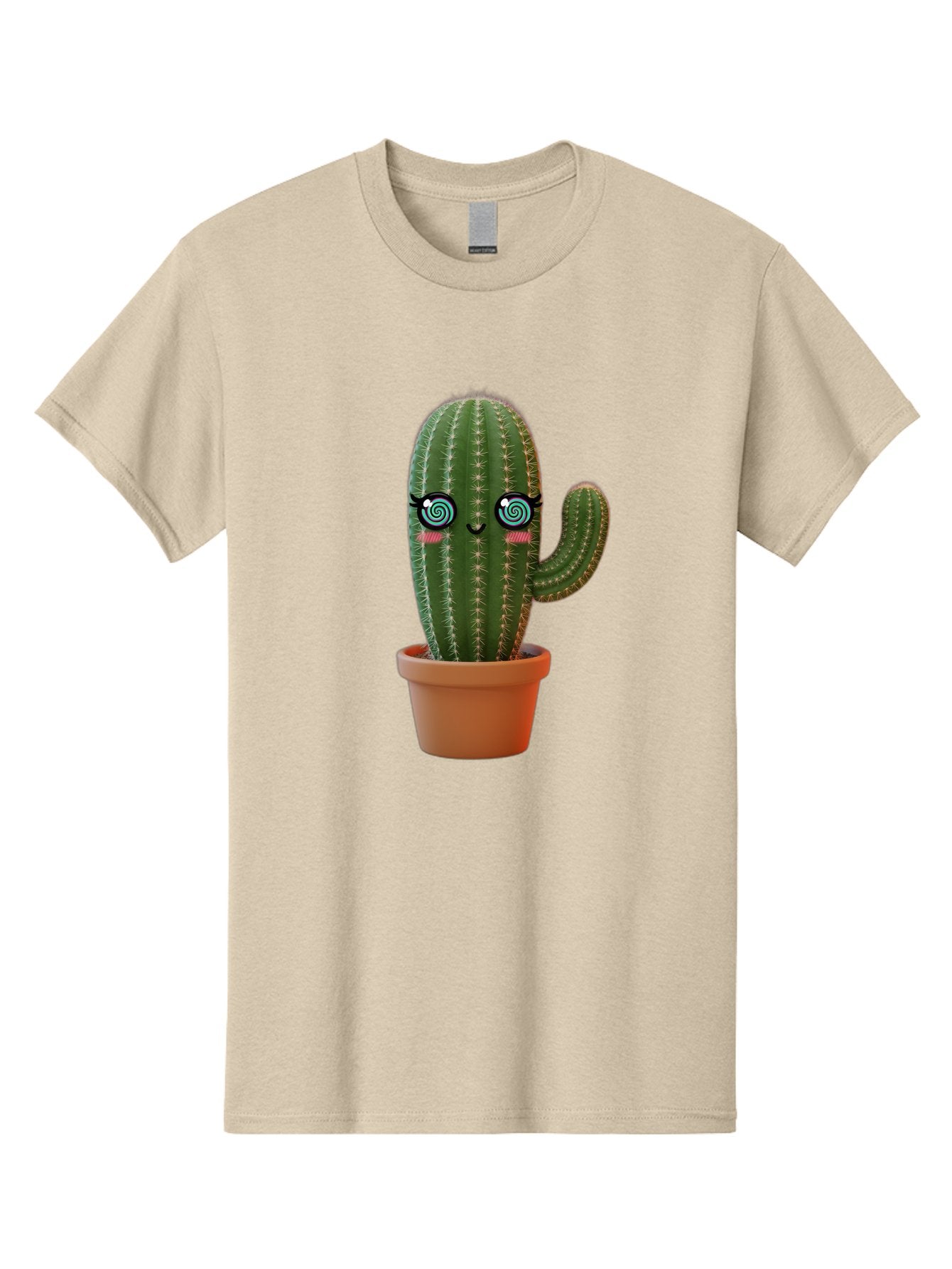 Cactus-Girl Men'S Graphic Tee, 100% Cotton, Comfortable Casual Summer Wear, Machine Washable, Cartoon Cactus, Potted Plant, Kawaii Character, Cacti, Succulent, Digital Art, Quirky Design, Cute Illustration, Fun Home Decor Bac742 11