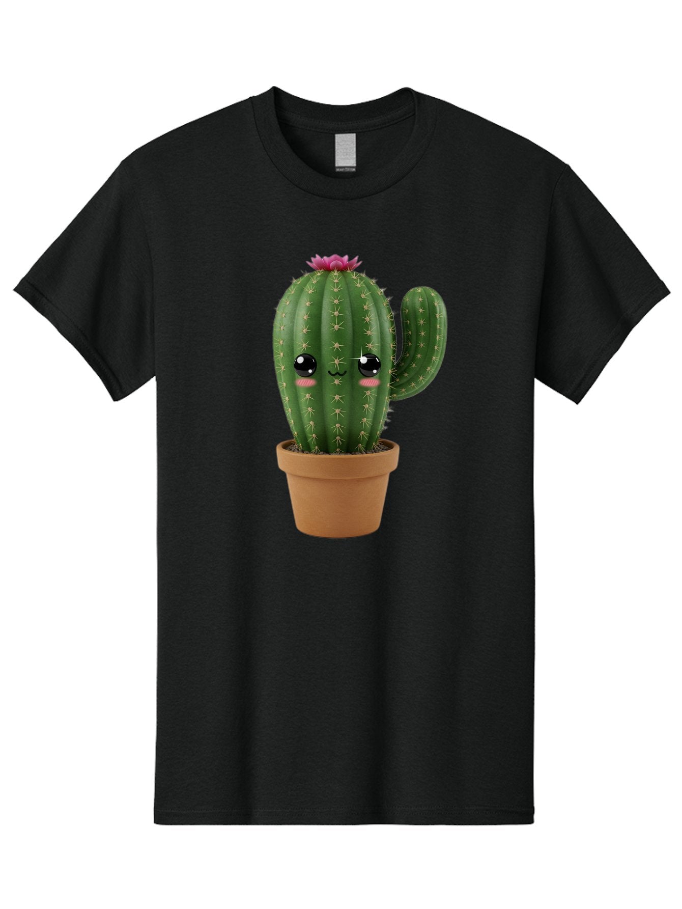Cactus-In-Pot-1 Men'S Graphic Tee, 100% Cotton, Comfortable Casual Summer Wear, Machine Washable, Cute Cactus, Cartoon Character, Potted Plant, Desert Flora, Green Cactus, Kawaii Design, Adorable Face, Spiky Texture, Terracotta Pot, Bac744