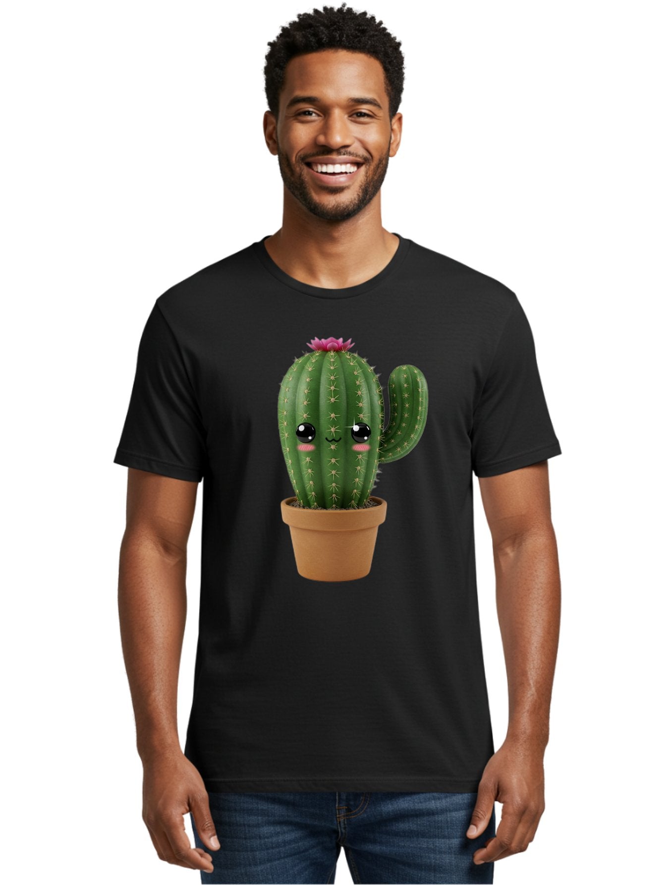 Cactus-In-Pot-1 Men'S Graphic Tee, 100% Cotton, Comfortable Casual Summer Wear, Machine Washable, Cute Cactus, Cartoon Character, Potted Plant, Desert Flora, Green Cactus, Kawaii Design, Adorable Face, Spiky Texture, Terracotta Pot, Bac744 21