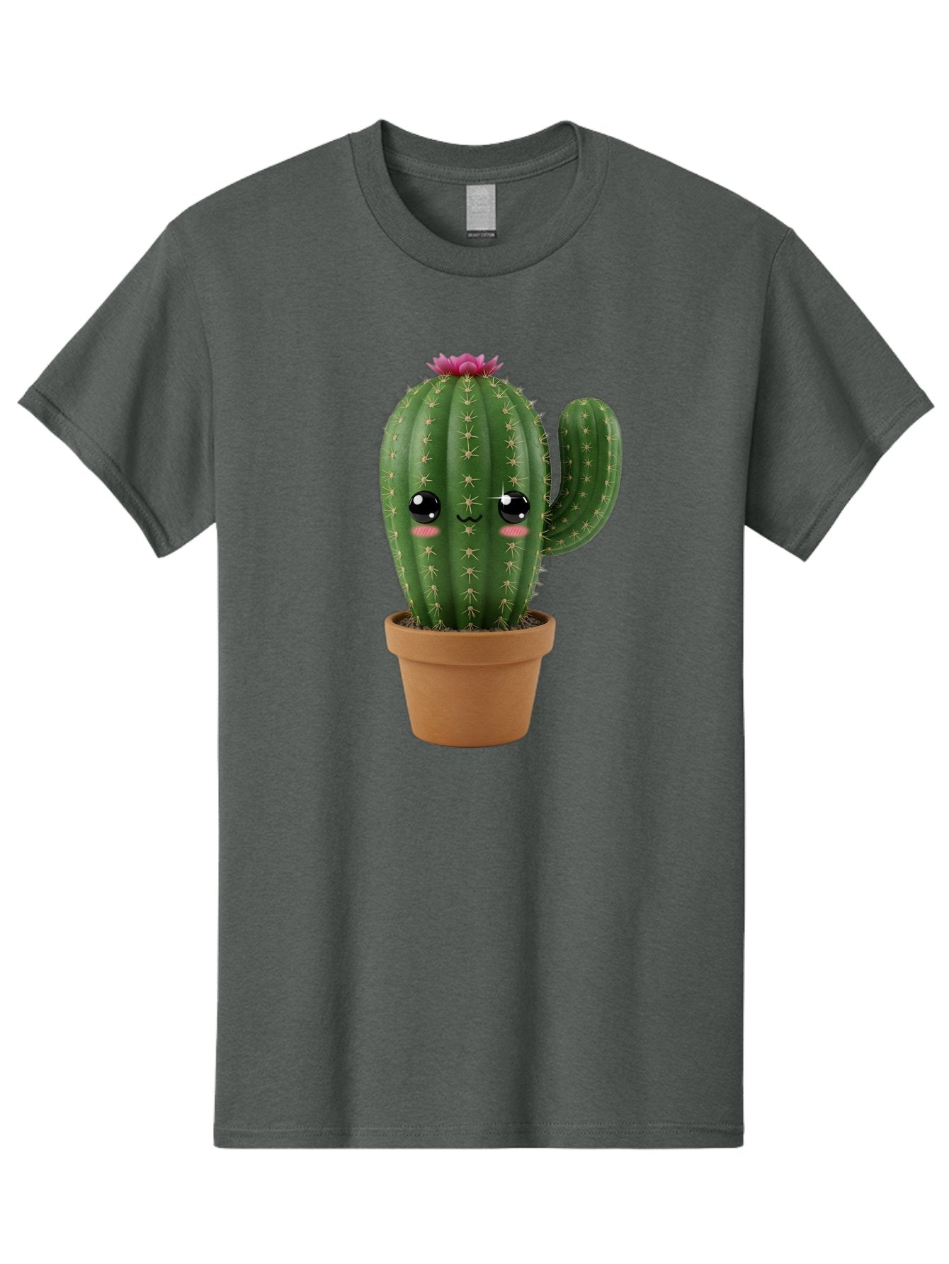 Cactus-In-Pot-1 Men'S Graphic Tee, 100% Cotton, Comfortable Casual Summer Wear, Machine Washable, Cute Cactus, Cartoon Character, Potted Plant, Desert Flora, Green Cactus, Kawaii Design, Adorable Face, Spiky Texture, Terracotta Pot, Bac744 15