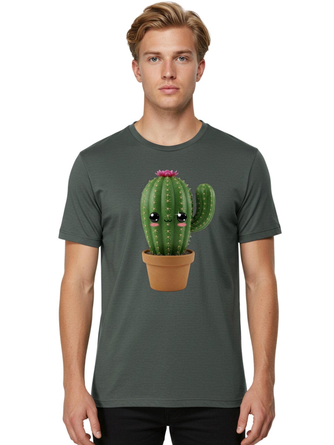 Cactus-In-Pot-1 Men'S Graphic Tee, 100% Cotton, Comfortable Casual Summer Wear, Machine Washable, Cute Cactus, Cartoon Character, Potted Plant, Desert Flora, Green Cactus, Kawaii Design, Adorable Face, Spiky Texture, Terracotta Pot, Bac744 30