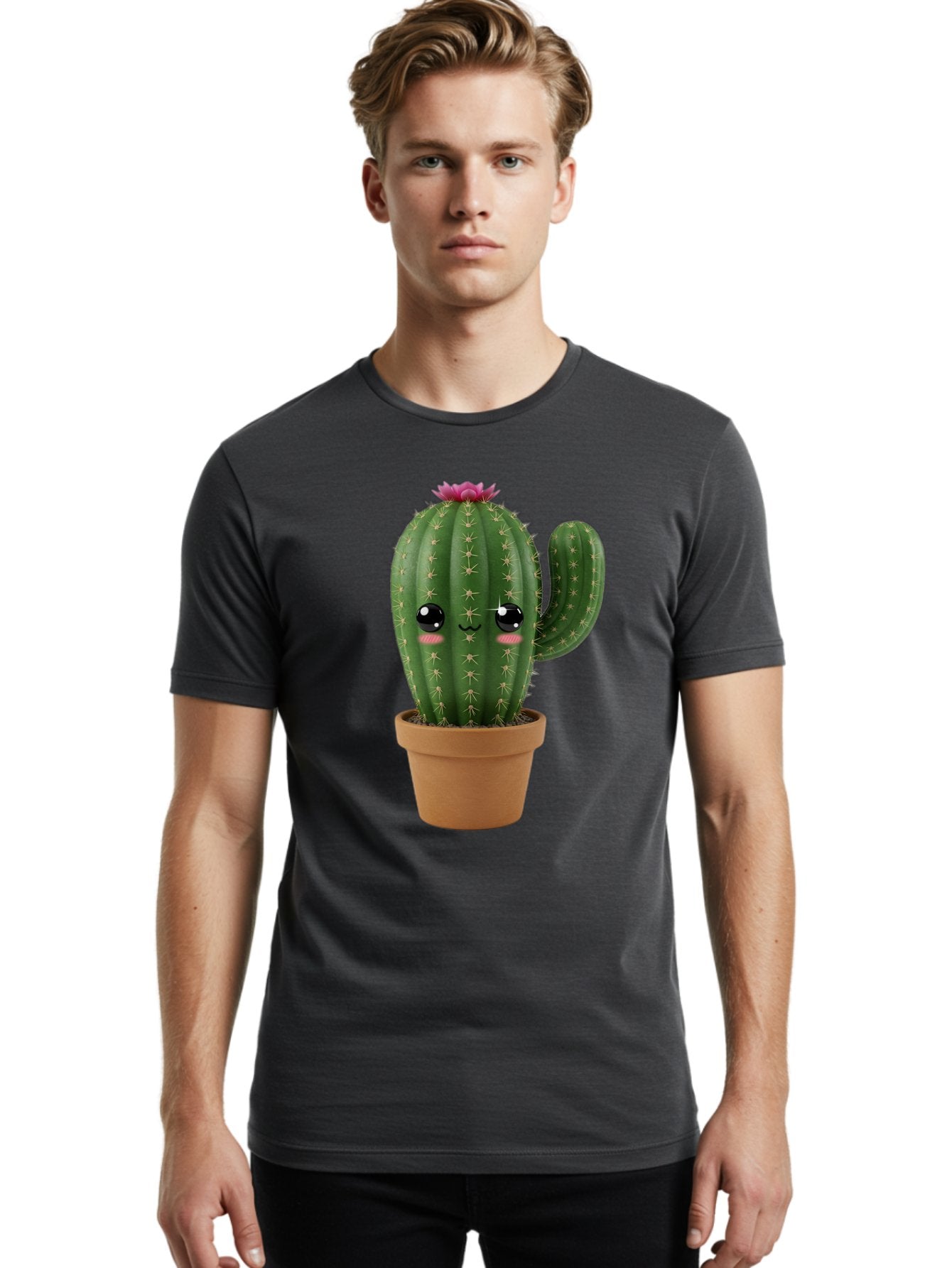 Cactus-In-Pot-1 Men'S Graphic Tee, 100% Cotton, Comfortable Casual Summer Wear, Machine Washable, Cute Cactus, Cartoon Character, Potted Plant, Desert Flora, Green Cactus, Kawaii Design, Adorable Face, Spiky Texture, Terracotta Pot, Bac744 27
