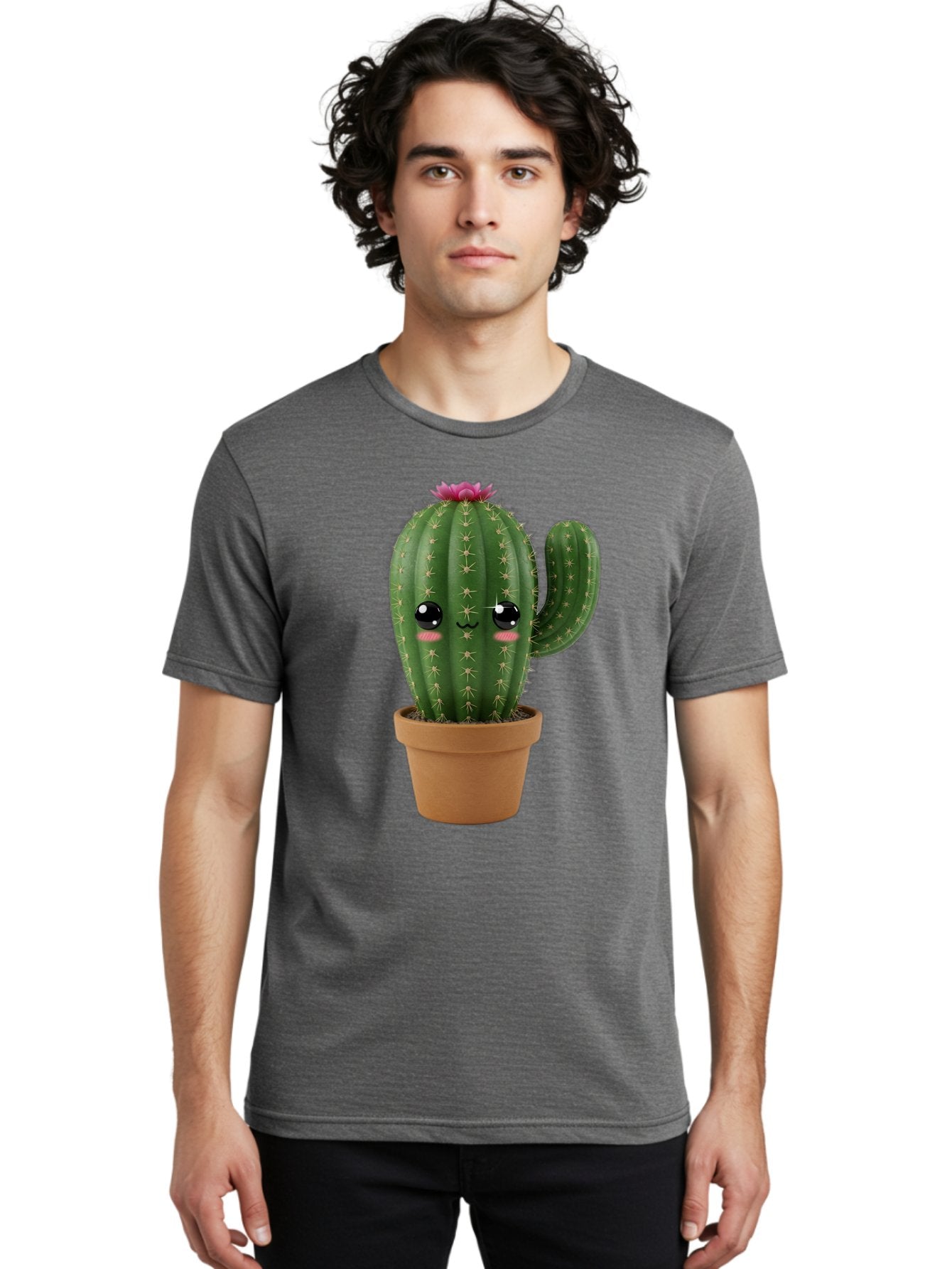 Cactus-In-Pot-1 Men'S Graphic Tee, 100% Cotton, Comfortable Casual Summer Wear, Machine Washable, Cute Cactus, Cartoon Character, Potted Plant, Desert Flora, Green Cactus, Kawaii Design, Adorable Face, Spiky Texture, Terracotta Pot, Bac744 16
