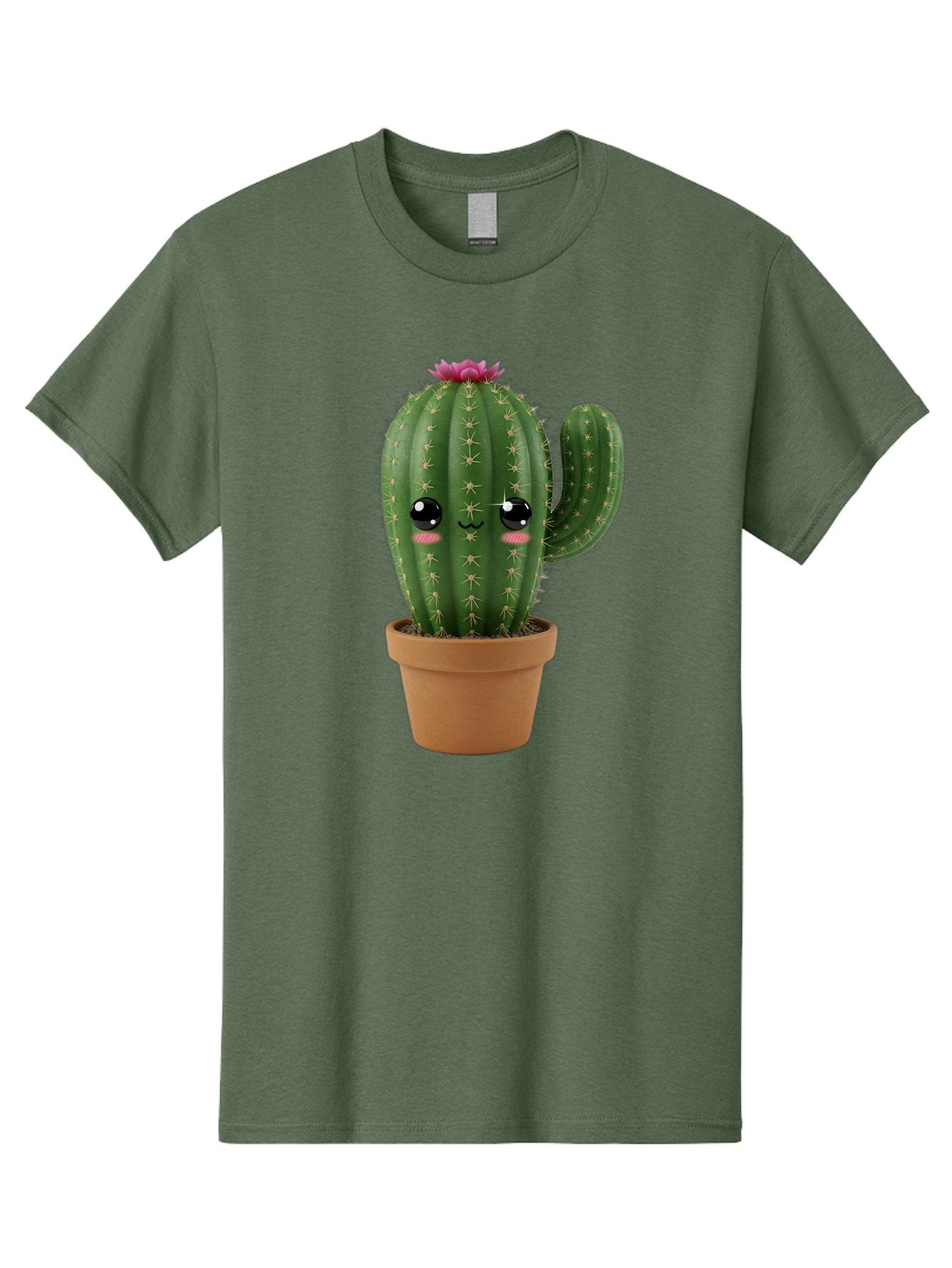Cactus-In-Pot-1 Men'S Graphic Tee, 100% Cotton, Comfortable Casual Summer Wear, Machine Washable, Cute Cactus, Cartoon Character, Potted Plant, Desert Flora, Green Cactus, Kawaii Design, Adorable Face, Spiky Texture, Terracotta Pot, Bac744