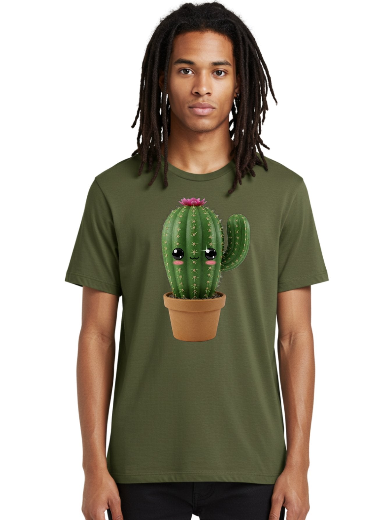 Cactus-In-Pot-1 Men'S Graphic Tee, 100% Cotton, Comfortable Casual Summer Wear, Machine Washable, Cute Cactus, Cartoon Character, Potted Plant, Desert Flora, Green Cactus, Kawaii Design, Adorable Face, Spiky Texture, Terracotta Pot, Bac744 19