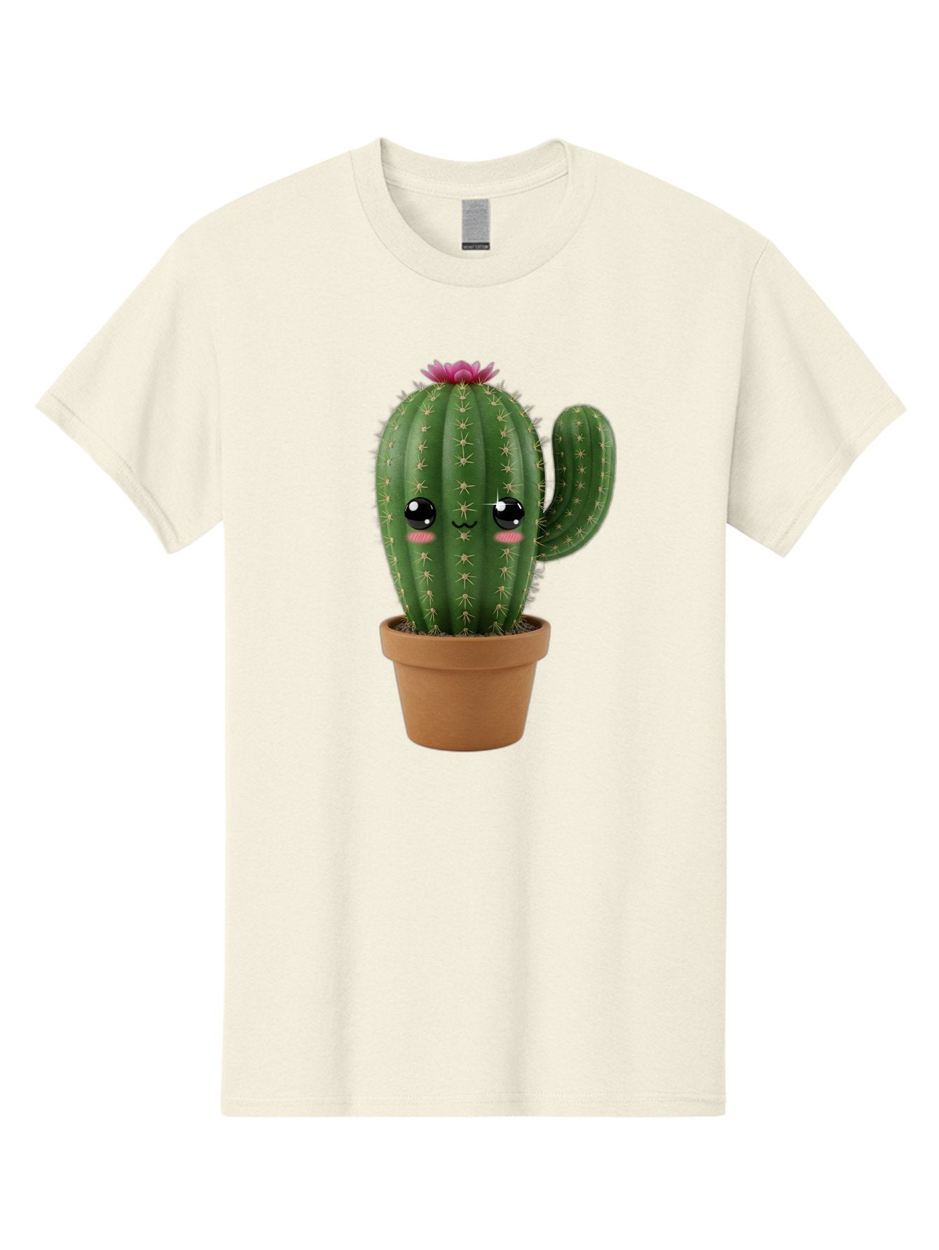 Cactus-In-Pot-1 Men'S Graphic Tee, 100% Cotton, Comfortable Casual Summer Wear, Machine Washable, Cute Cactus, Cartoon Character, Potted Plant, Desert Flora, Green Cactus, Kawaii Design, Adorable Face, Spiky Texture, Terracotta Pot, Bac744 4