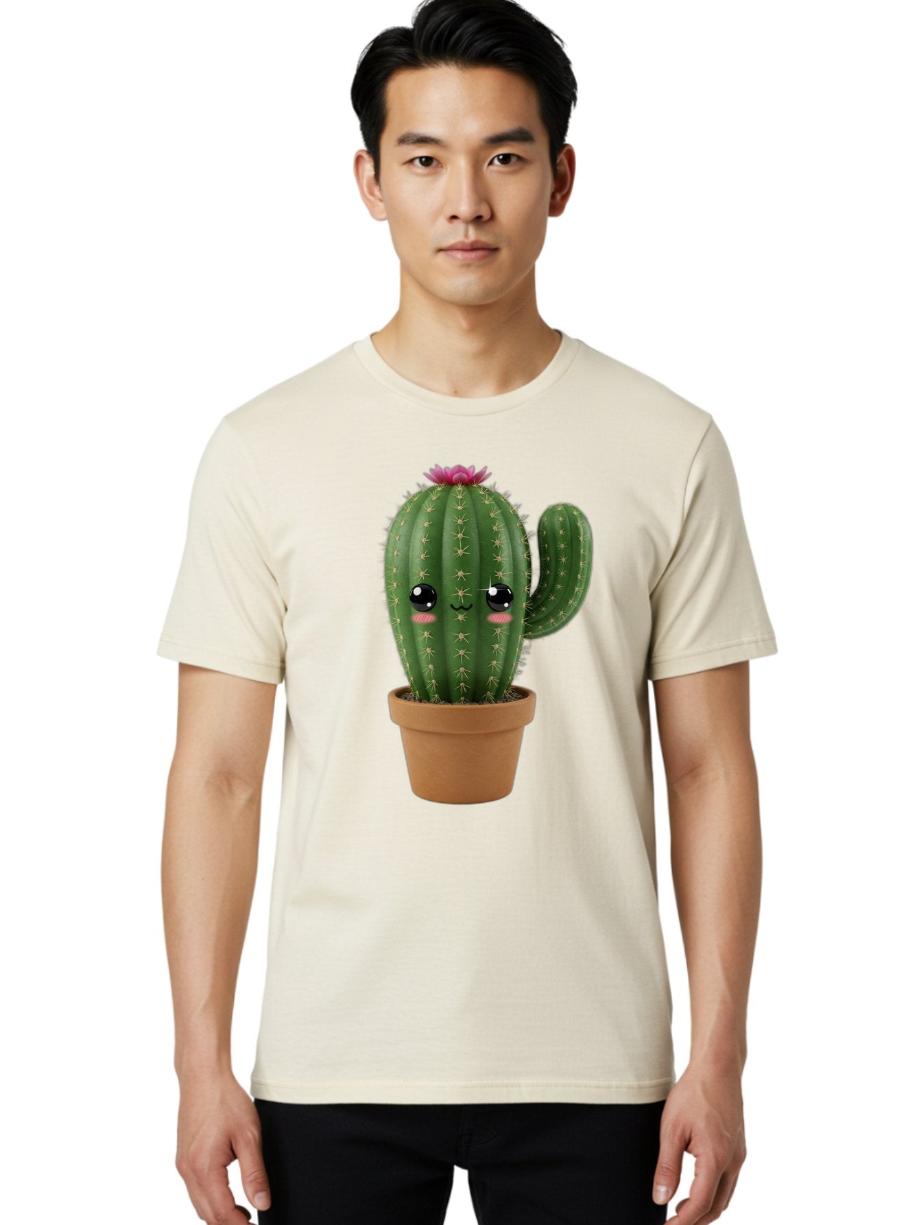 Cactus-In-Pot-1 Men'S Graphic Tee, 100% Cotton, Comfortable Casual Summer Wear, Machine Washable, Cute Cactus, Cartoon Character, Potted Plant, Desert Flora, Green Cactus, Kawaii Design, Adorable Face, Spiky Texture, Terracotta Pot, Bac744 18