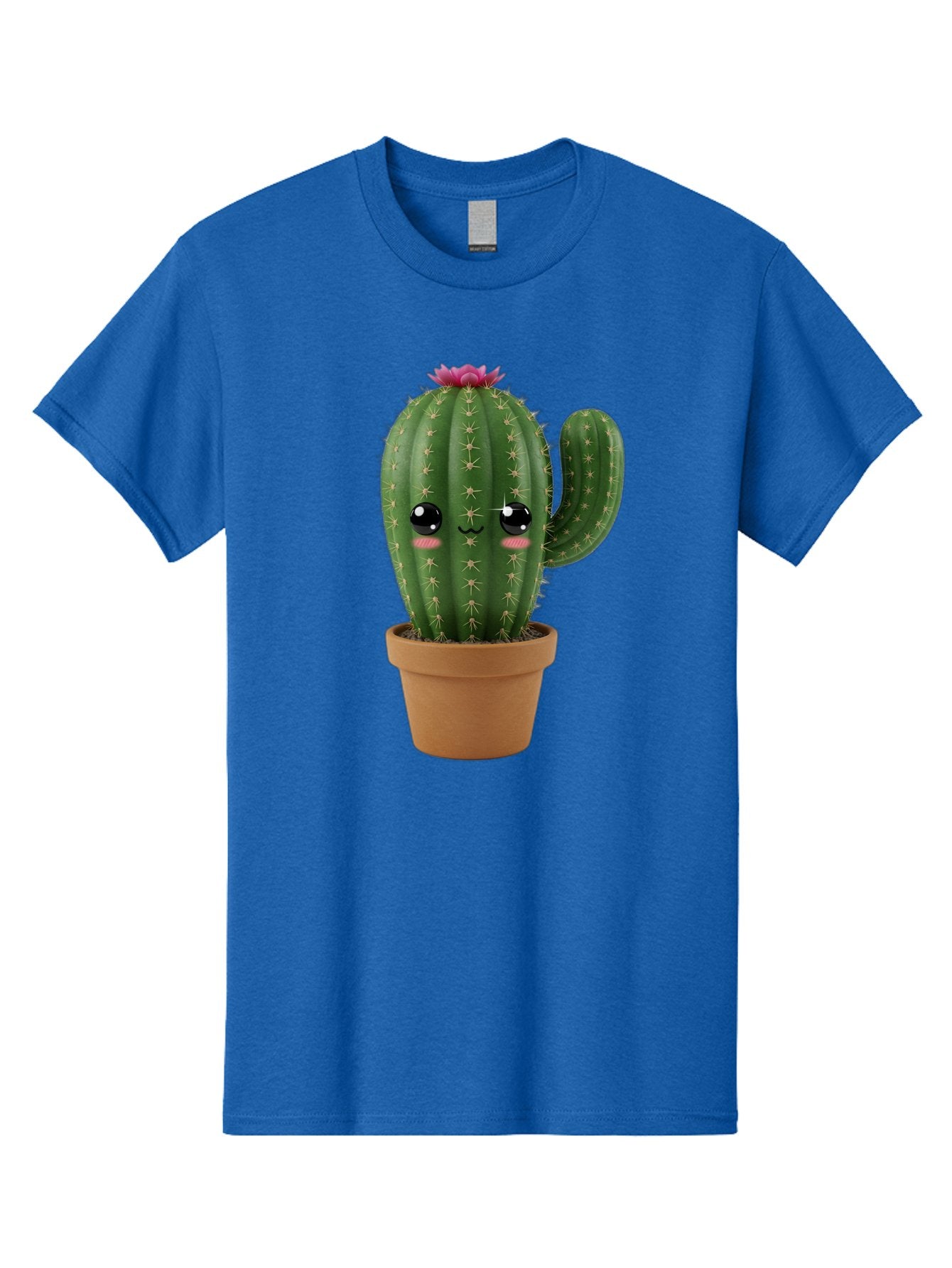 Cactus-In-Pot-1 Men'S Graphic Tee, 100% Cotton, Comfortable Casual Summer Wear, Machine Washable, Cute Cactus, Cartoon Character, Potted Plant, Desert Flora, Green Cactus, Kawaii Design, Adorable Face, Spiky Texture, Terracotta Pot, Bac744 3